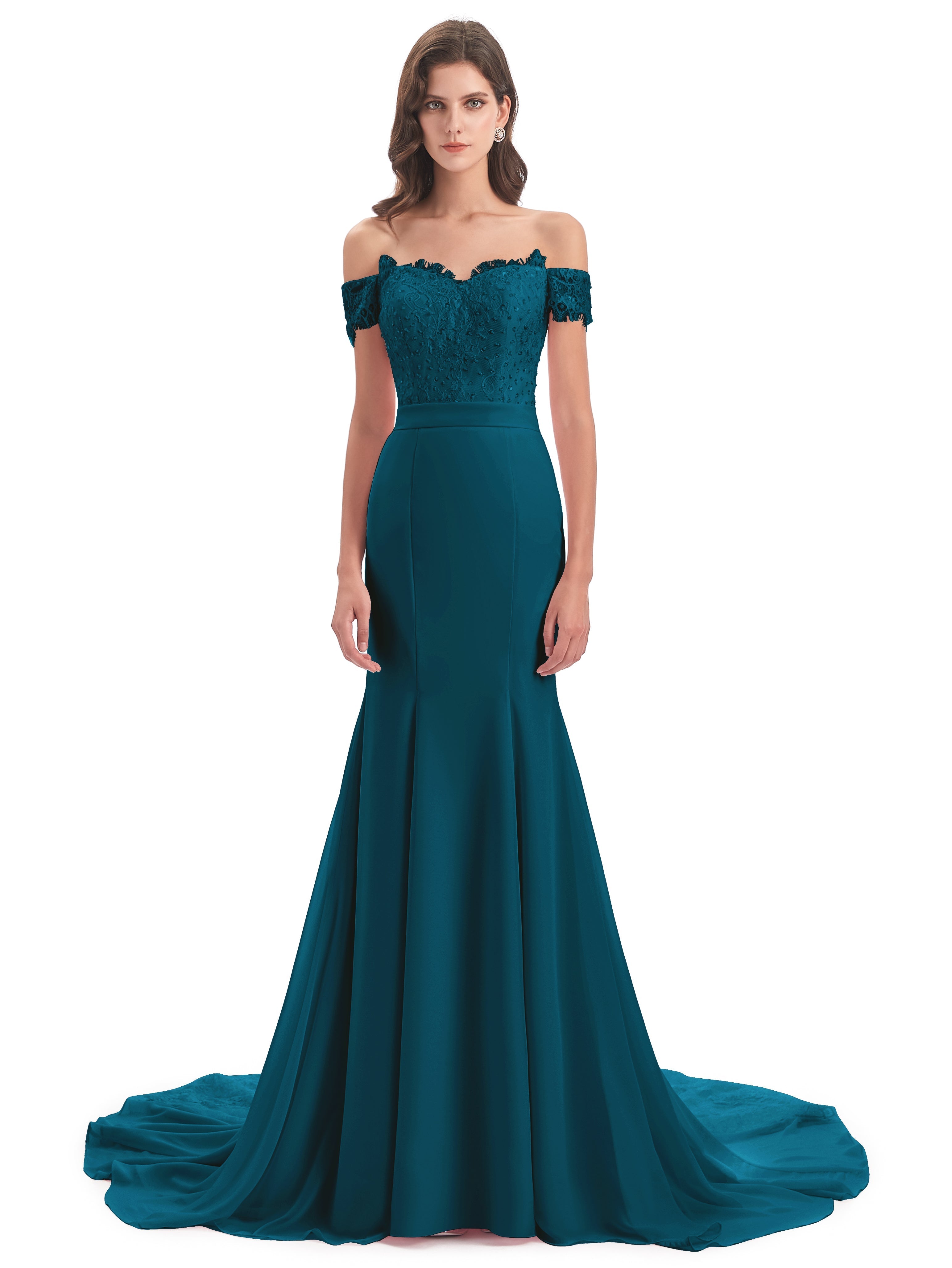 Robe De Demoiselle D'Honneur Bleu Encre Carlee Sirène Traîne Tribunal Hors-La-Épaule Robes Demoiselle D'Honneur