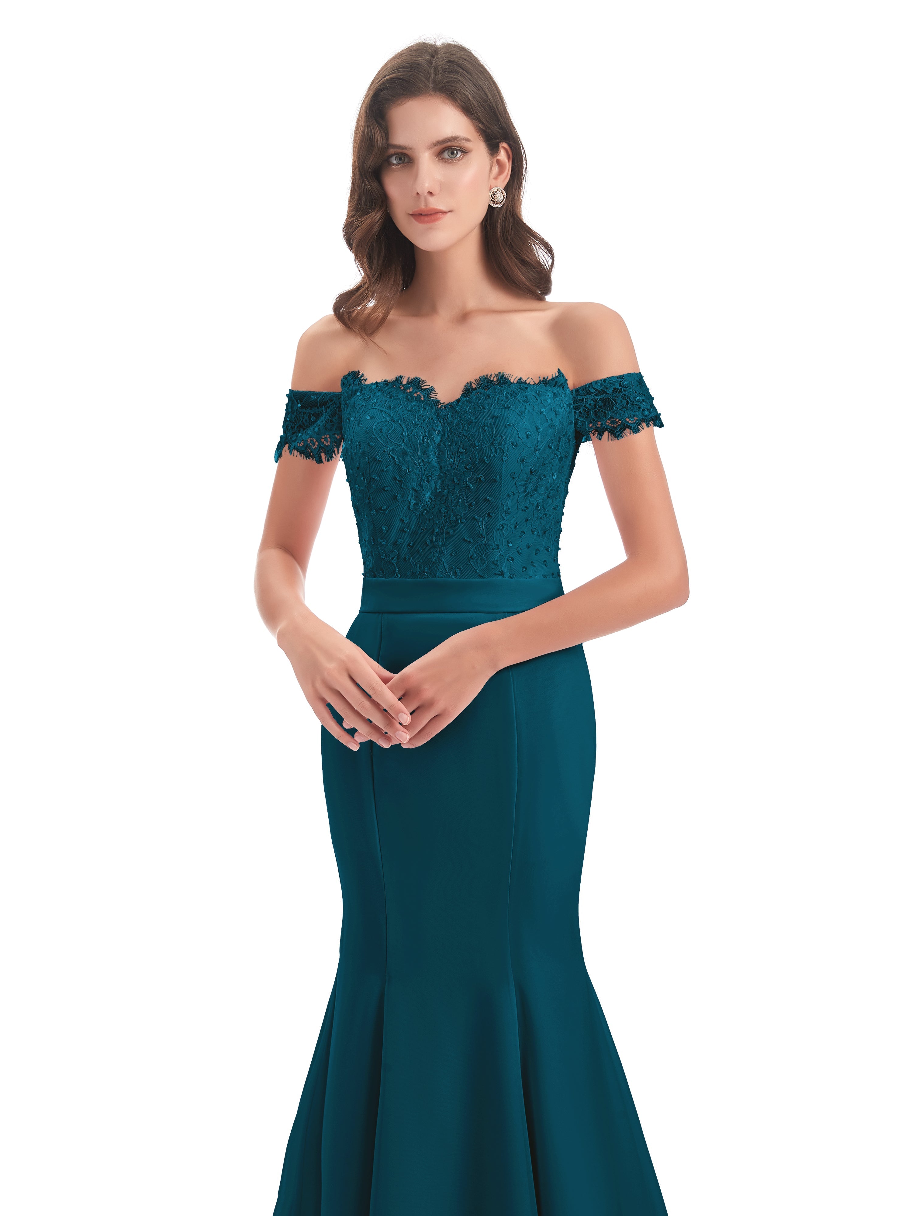 Robe De Demoiselle D'Honneur Bleu Encre Carlee Sirène Traîne Tribunal Hors-La-Épaule Robes Demoiselle D'Honneur
