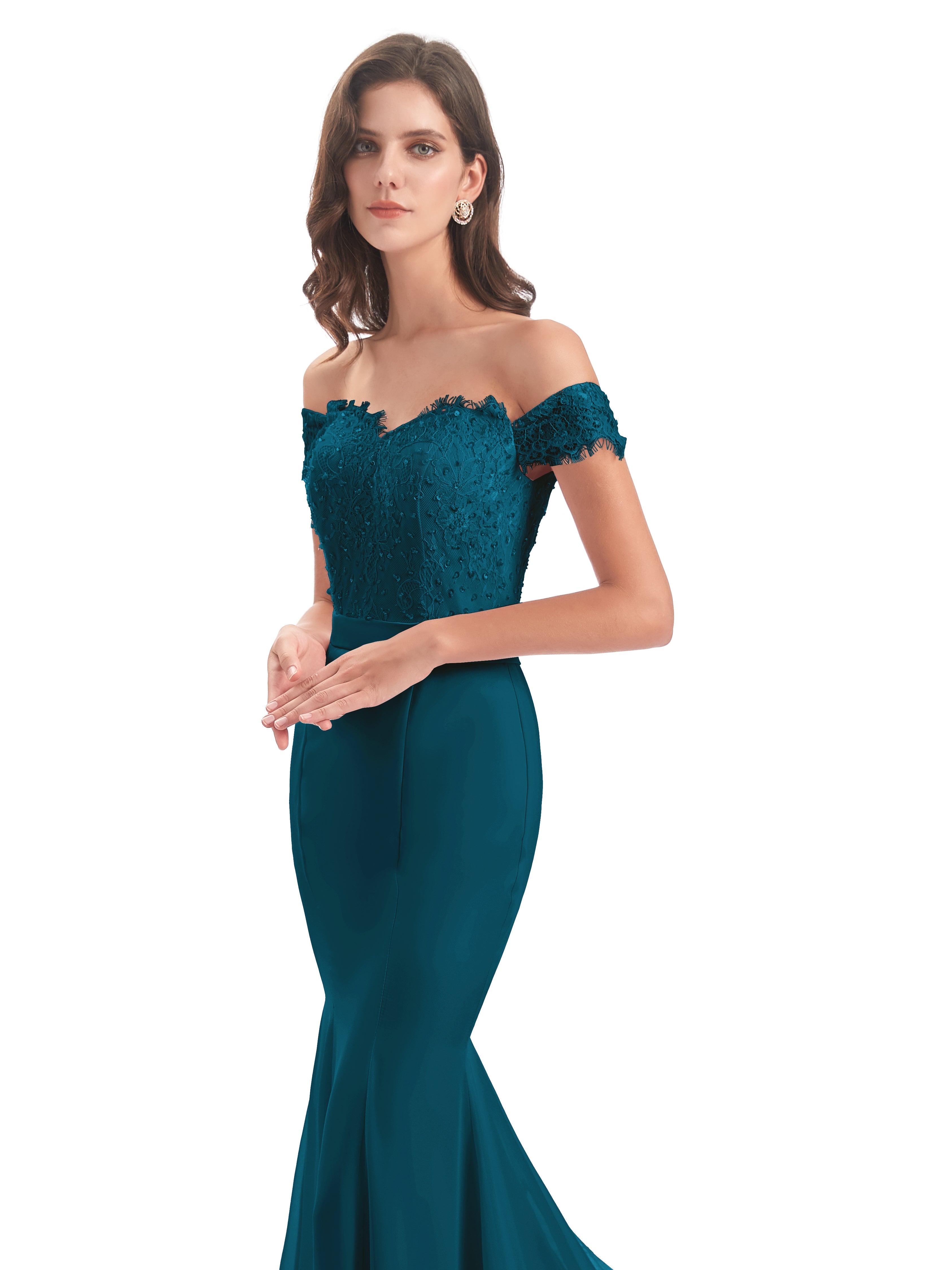 Robe De Demoiselle D'Honneur Bleu Encre Carlee Sirène Traîne Tribunal Hors-La-Épaule Robes Demoiselle D'Honneur