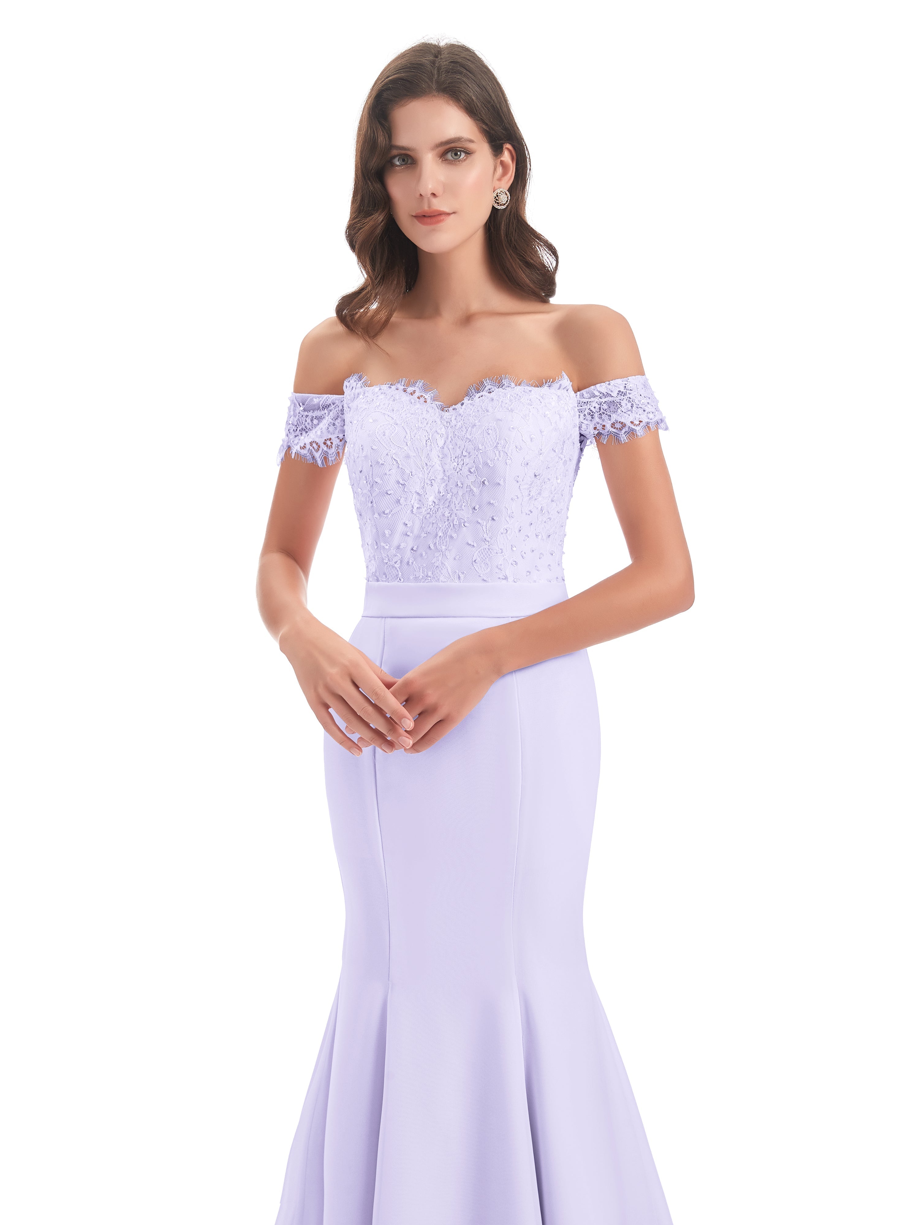 Robe Lilas Demoiselle D Honneur Carlee Sirène Traîne Tribunal Hors-La-Épaule Robes Demoiselle D'Honneur