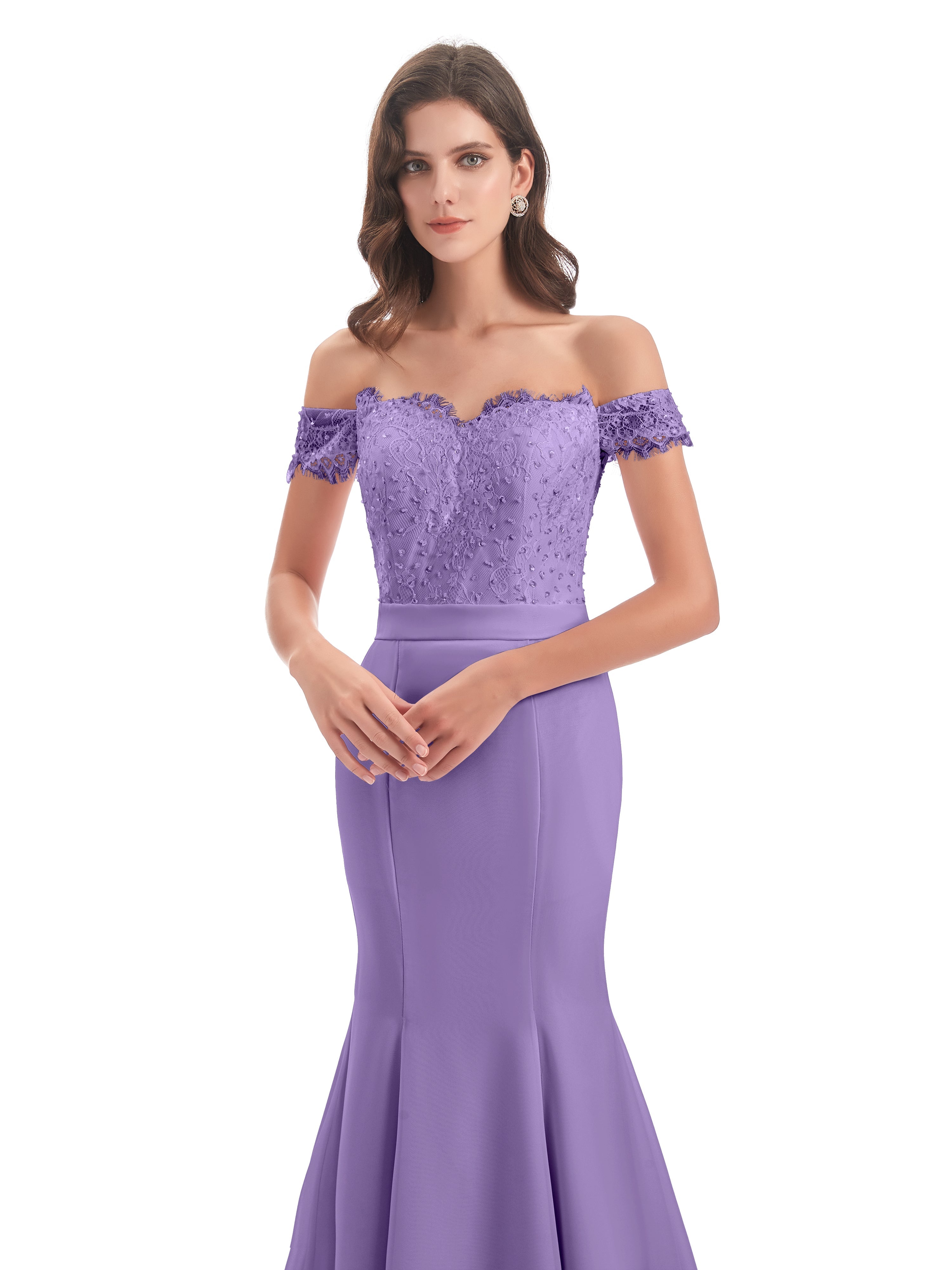 Robes De Demoiselle D'Honneur Tahiti Carlee Sirène Traîne Tribunal Hors-La-Épaule Robes Demoiselle D'Honneur