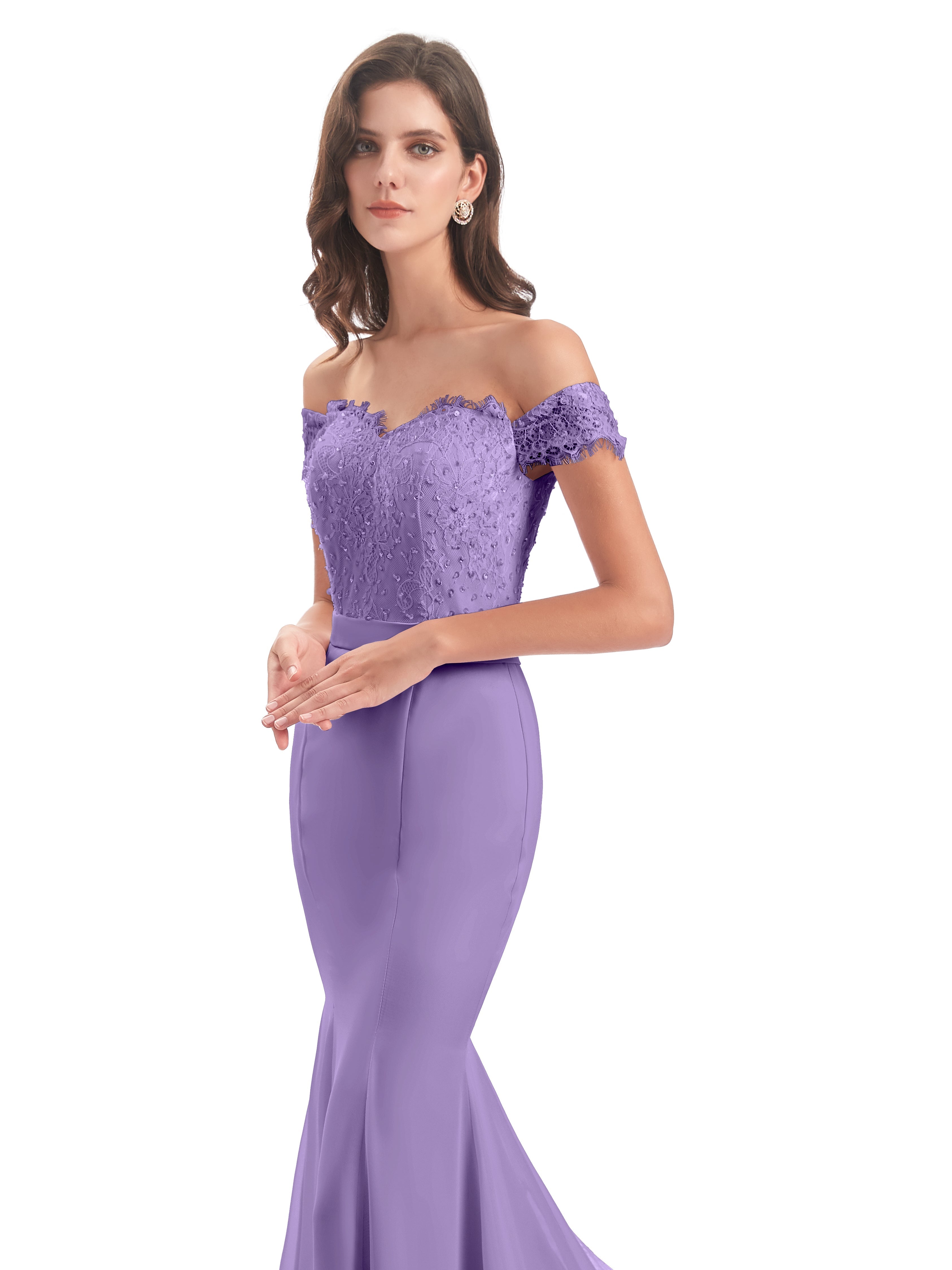 Robes De Demoiselle D'Honneur Tahiti Carlee Sirène Traîne Tribunal Hors-La-Épaule Robes Demoiselle D'Honneur