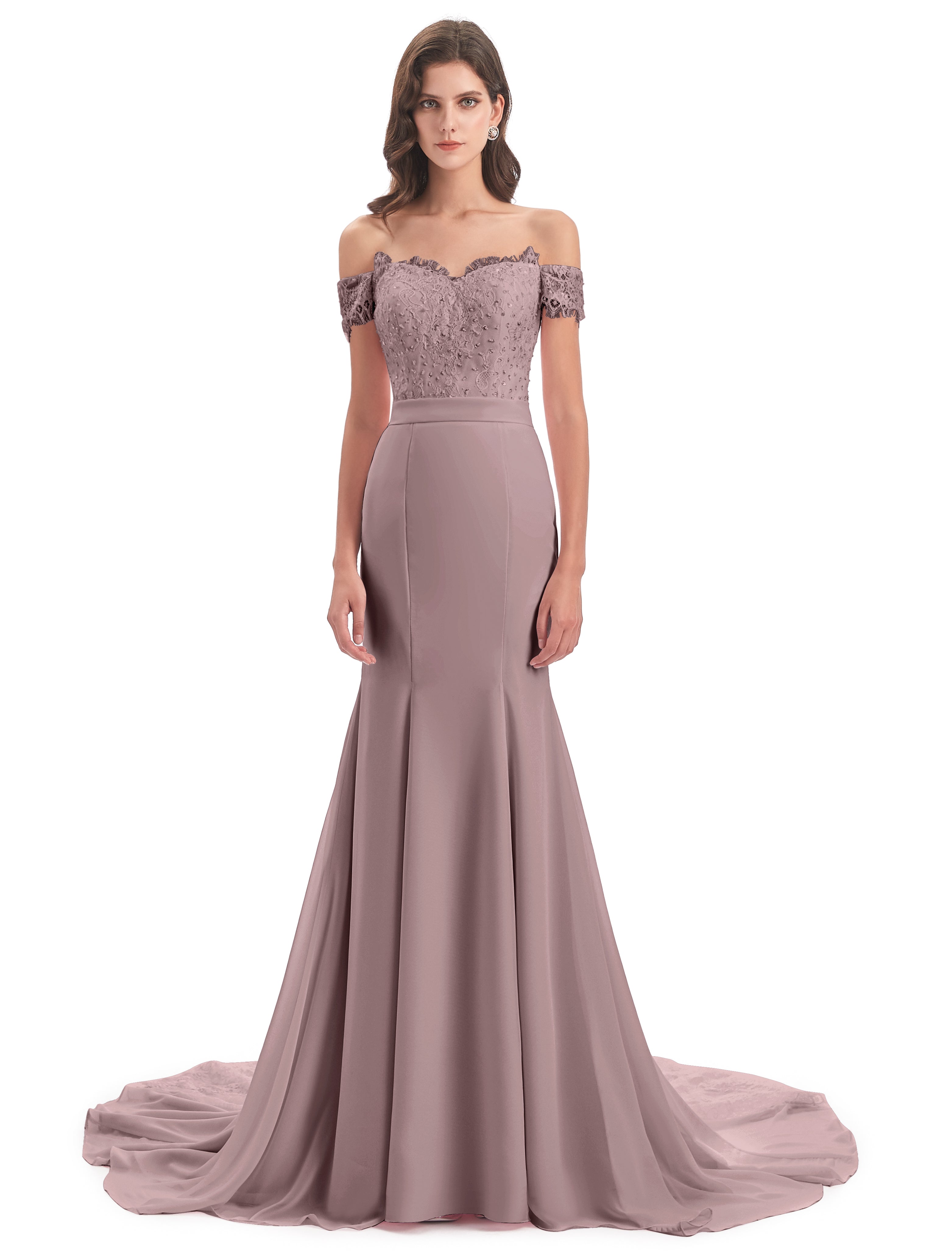 Robes De Demoiselle D'Honneur Vintage Mauve Carlee Sirène Traîne Tribunal Hors-La-Épaule Robes Demoiselle D'Honneur