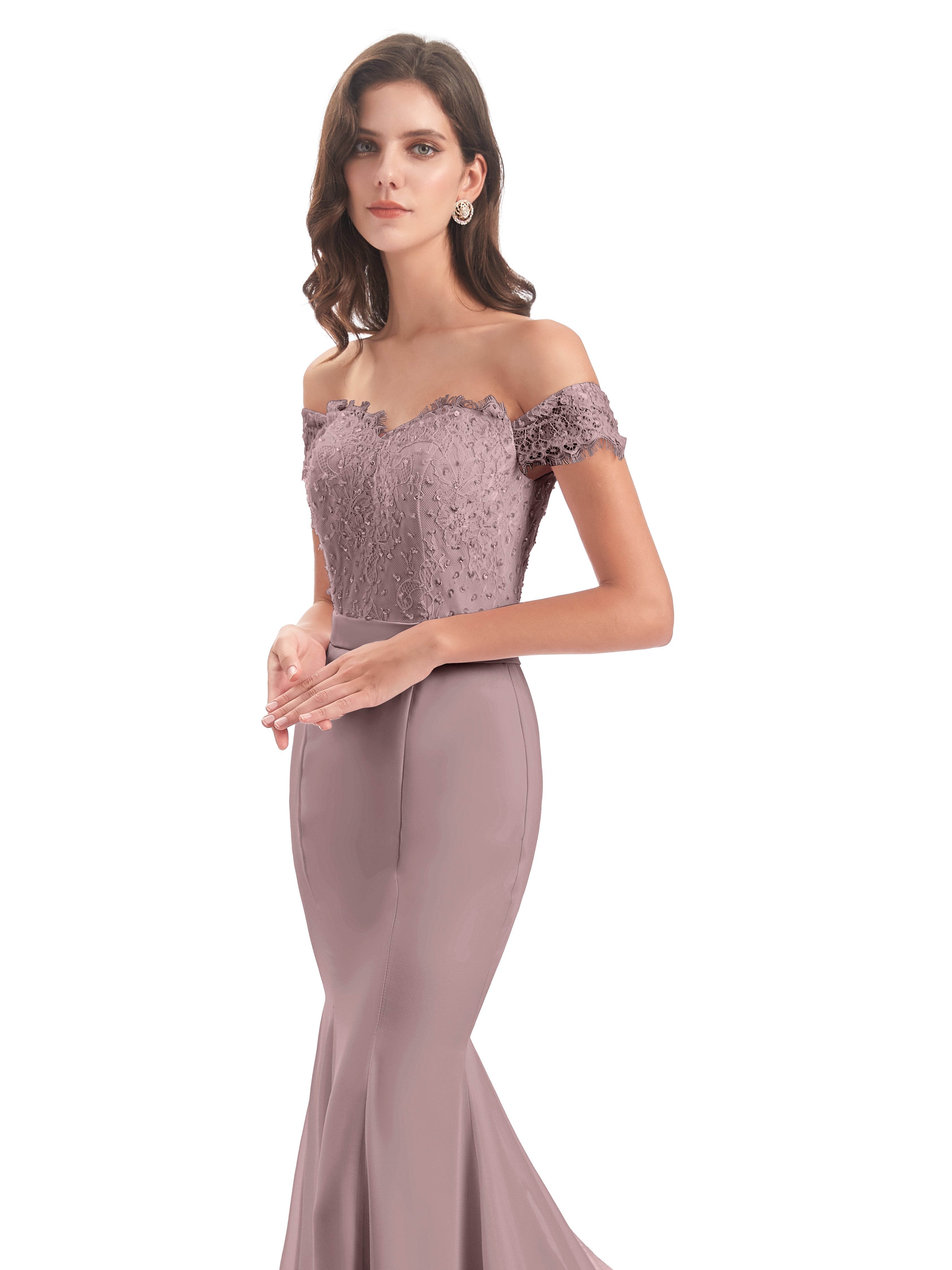 Robes De Demoiselle D'Honneur Vintage Mauve Carlee Sirène Traîne Tribunal Hors-La-Épaule Robes Demoiselle D'Honneur