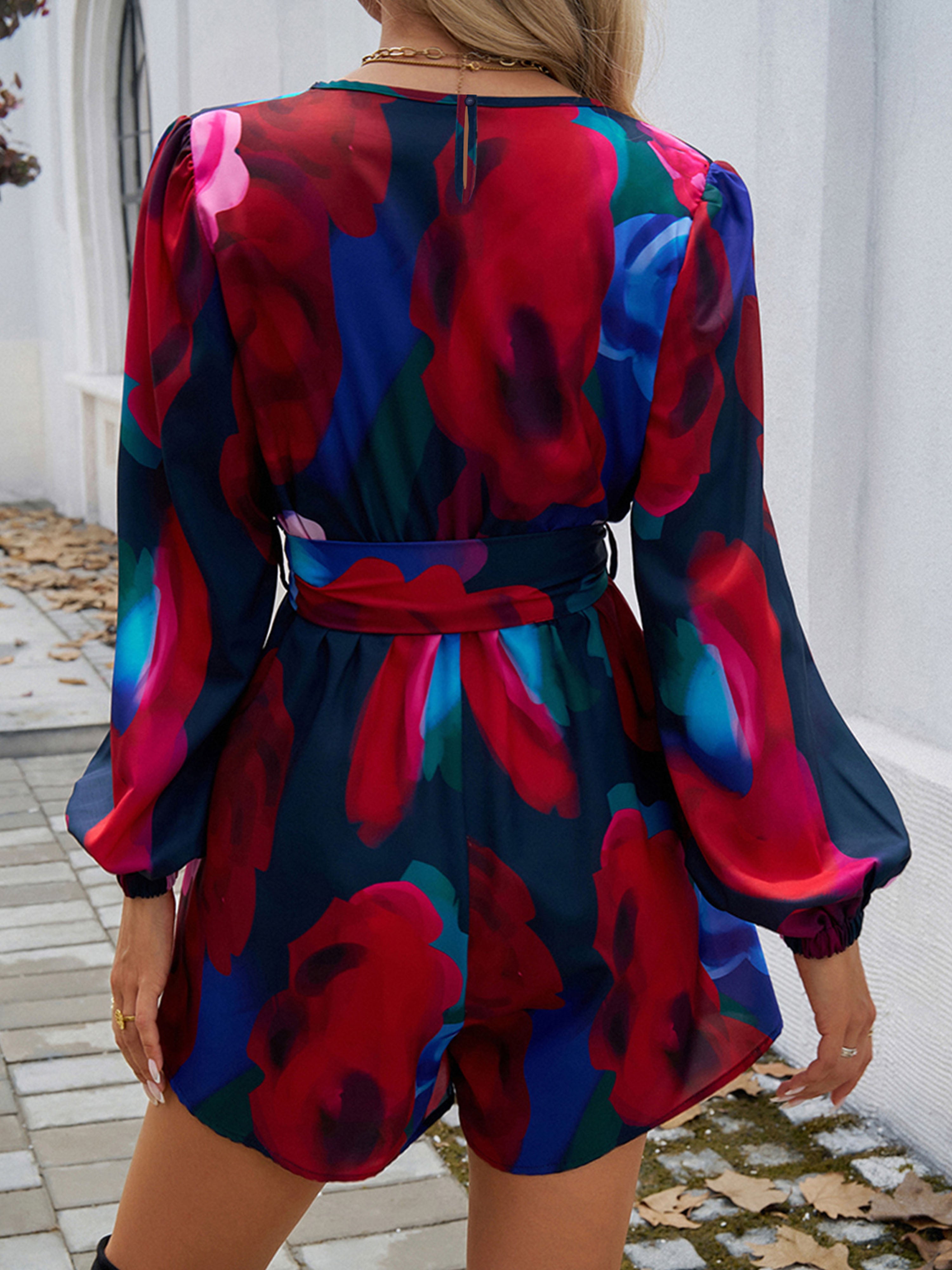 Ensemble Invité Mariage Rouge 2 Pièces Top Encolure V à Manches Longues et Pantalon Taille Empire