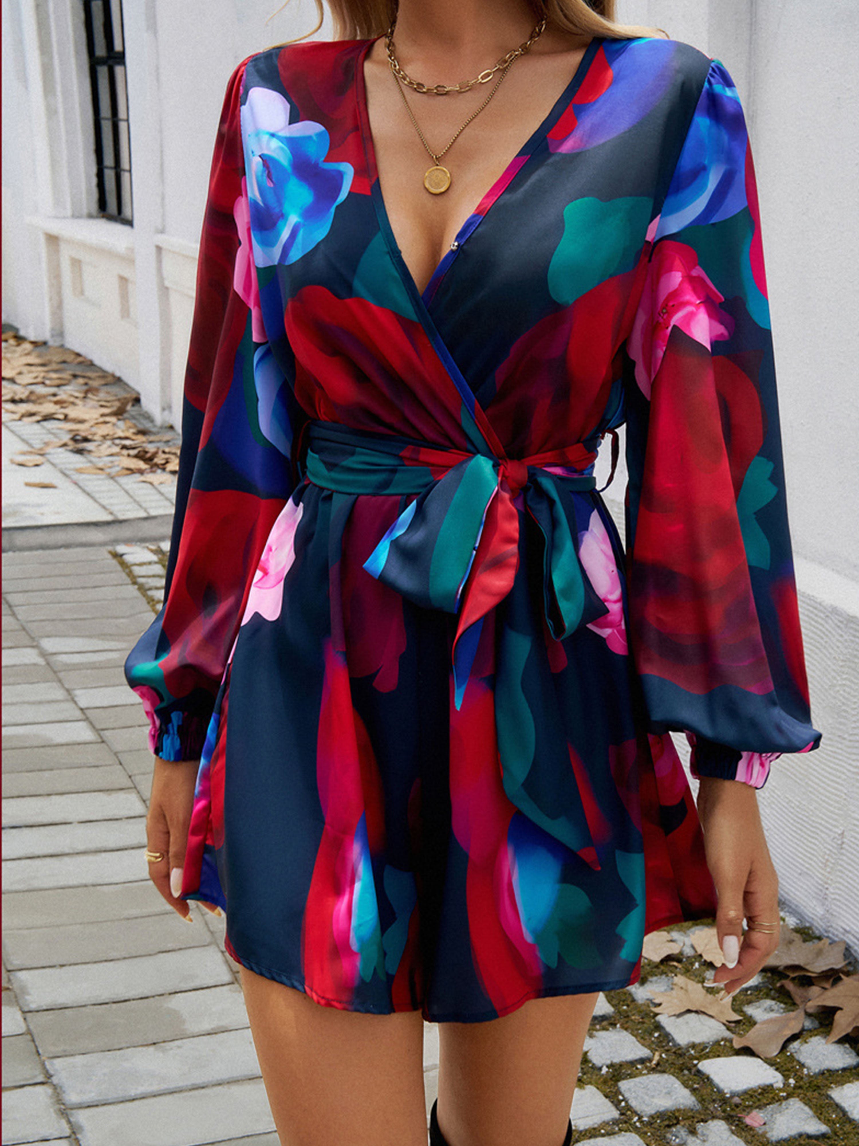 Ensemble Invité Mariage Rouge 2 Pièces Top Encolure V à Manches Longues et Pantalon Taille Empire