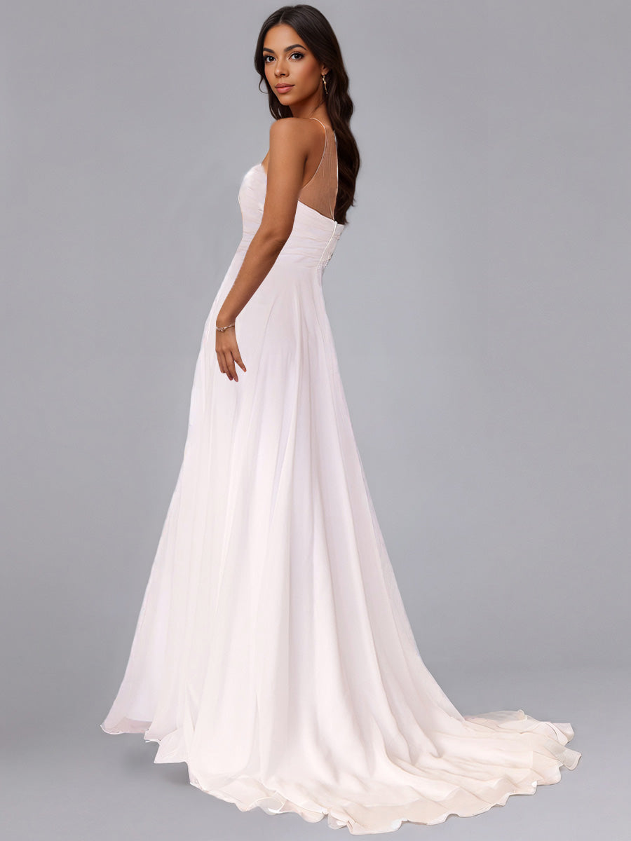 Cicinia Robe de Mariée sans Manches Décolleté Cœur à Plis Longueur Sol Minimaliste