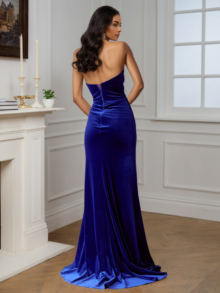 Cicinia Robe de Soirée Noir Longue en Velours Fourreau Décolleté Cœur