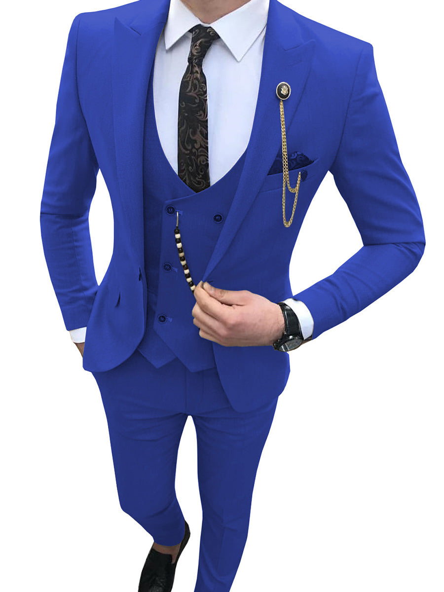 Costume Homme 3 Pièces BLEU_ROYALE Coupe Slim et Style Coréen Moderne pour une Silhouette Affinée en Affaires