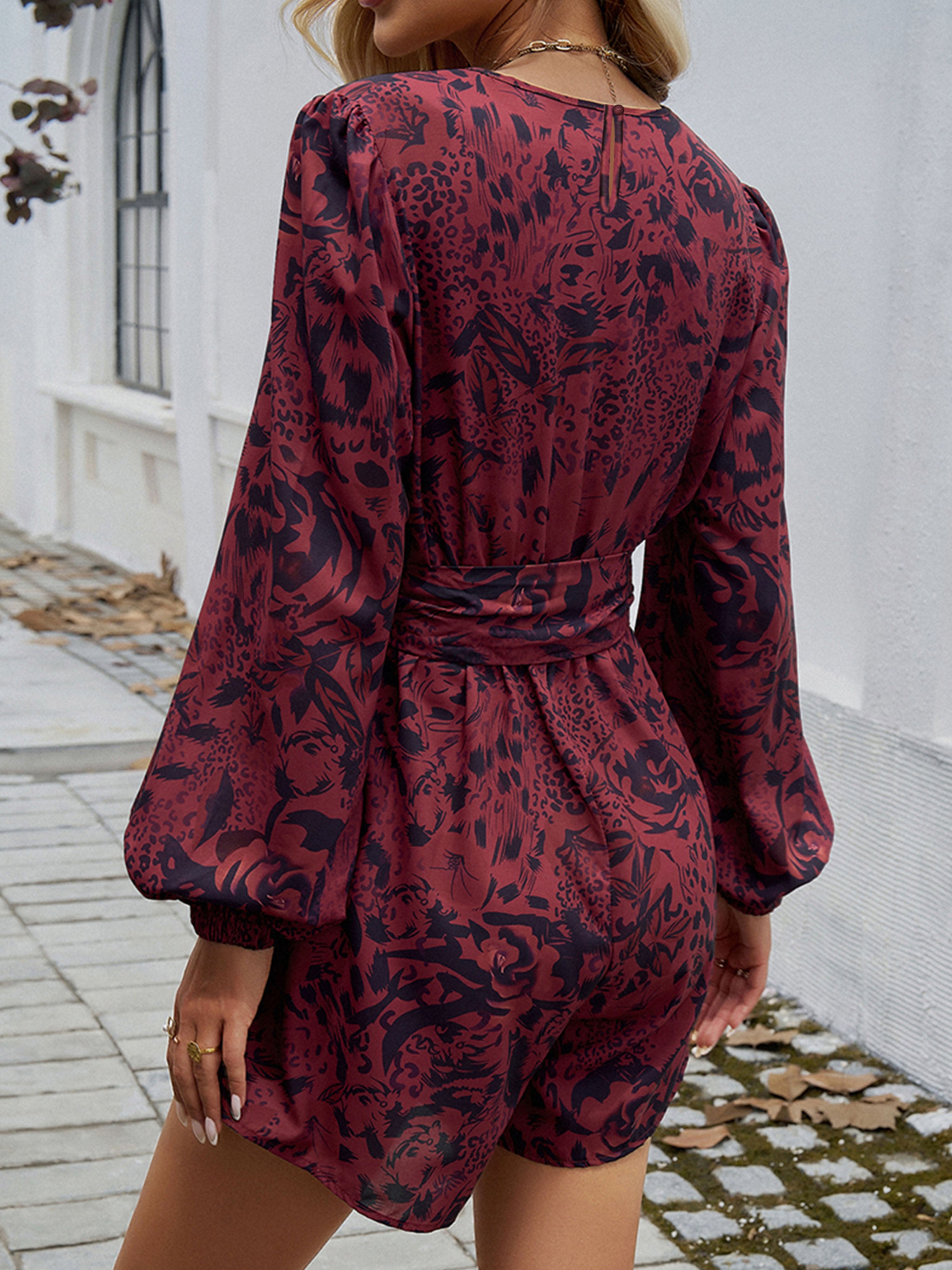 Ensemble Invité Mariage CABERNET 2 Pièces Top Encolure V à Manches Longues et Pantalon Taille Empire