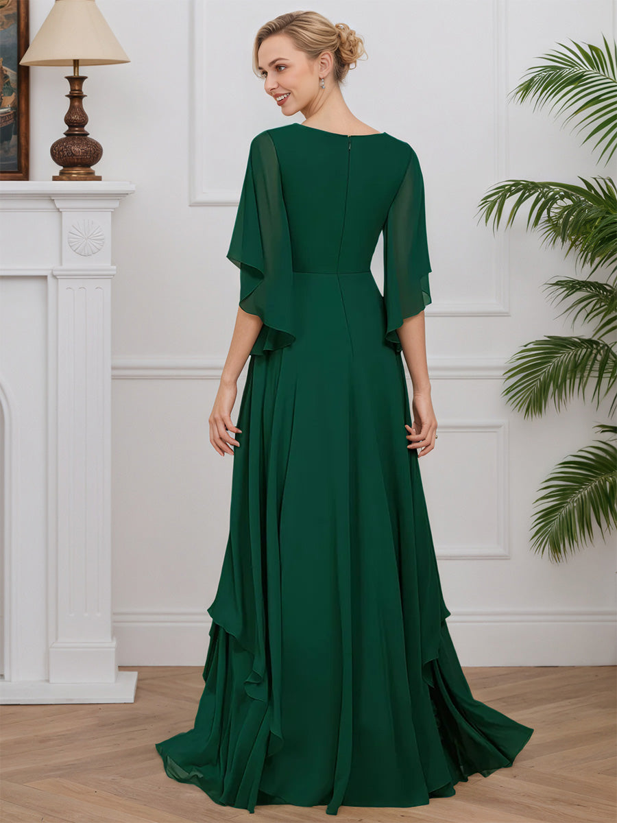 Cicinia Vert Foncé Robe pour Mère de la Mariée Longue en Mousseline Perlé A-Line Décolleté en V