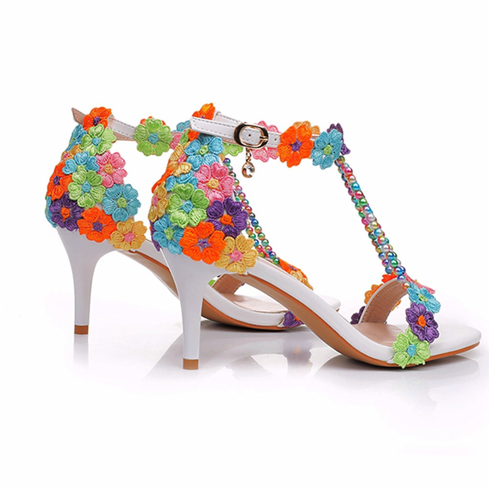 Sandales Femmes chaussures de mariage en dentelle perlée et fleurs