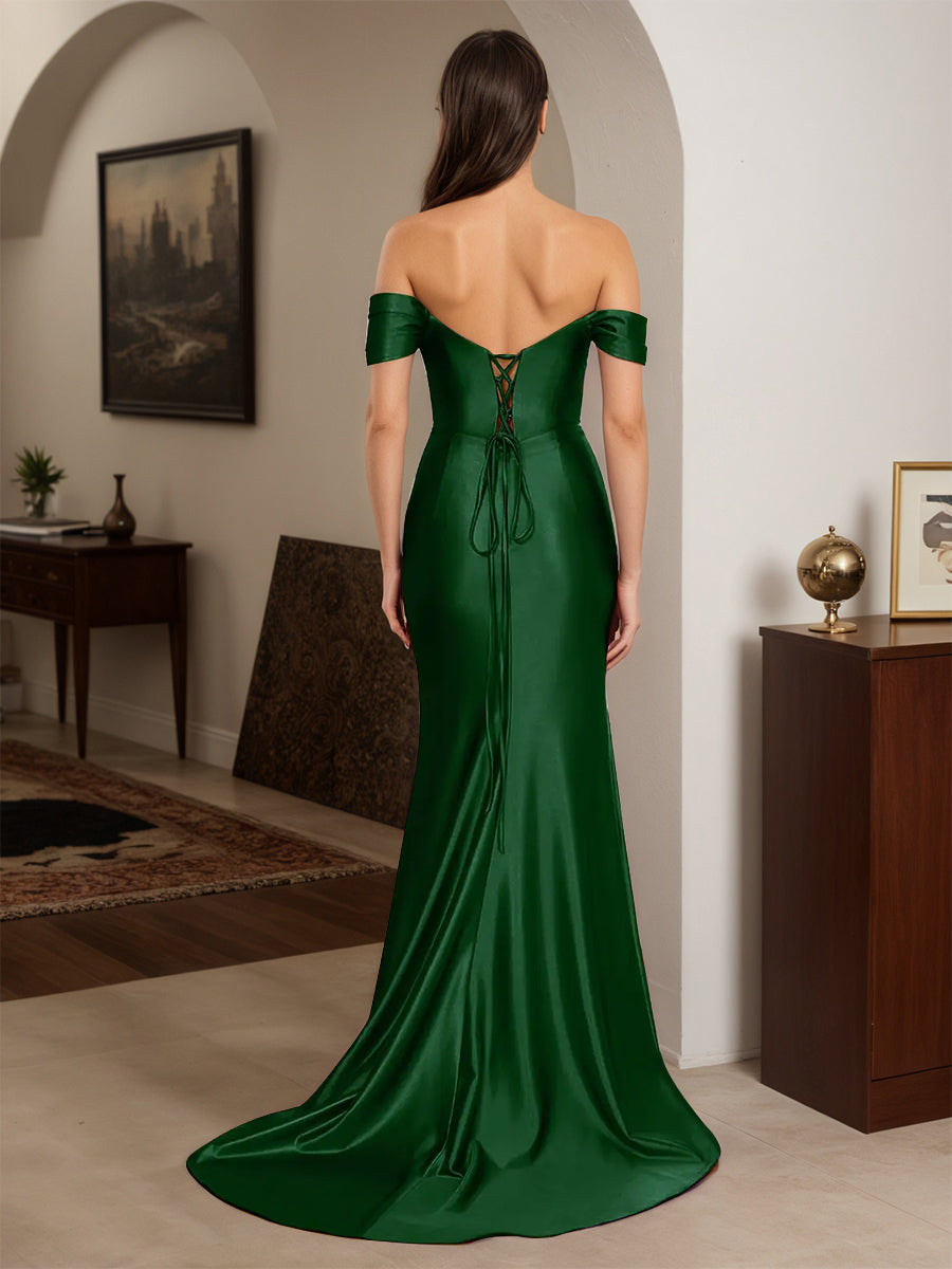 Cicinia Robe de Soirée VERT_FONCE Longue Fourreau Perlé Épaules Dénudées Dos Nud