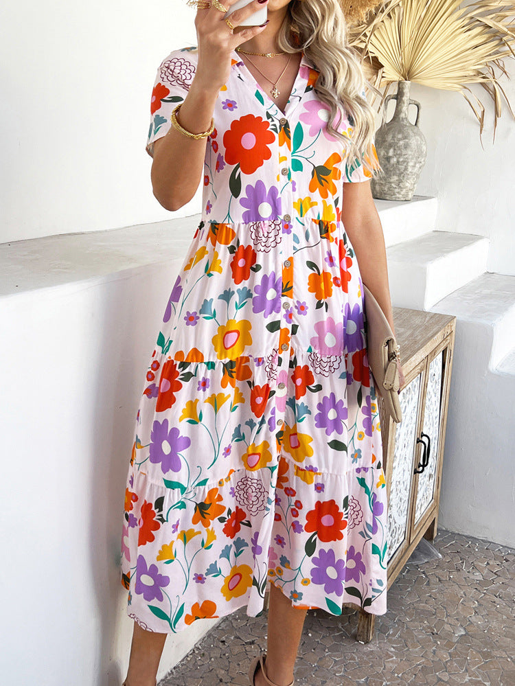 Robe Bohème ROSE Invitée Mariage Imprimé Floral Encolure en V Longueur Cheville