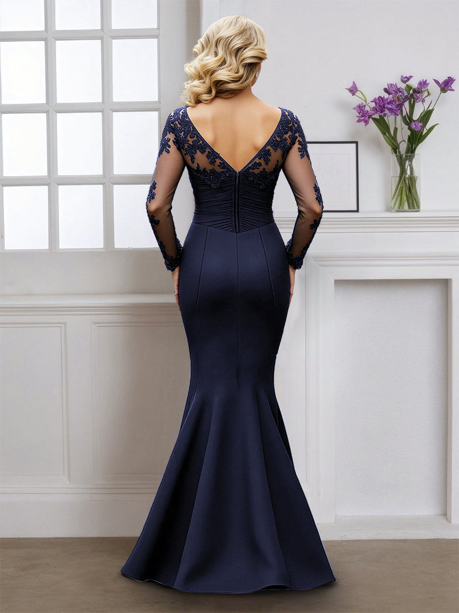 Cicinia Robe pour Mère de la Mariée BLEU MARINE Longue en Tissu Extensible Sirène Décolleté en V