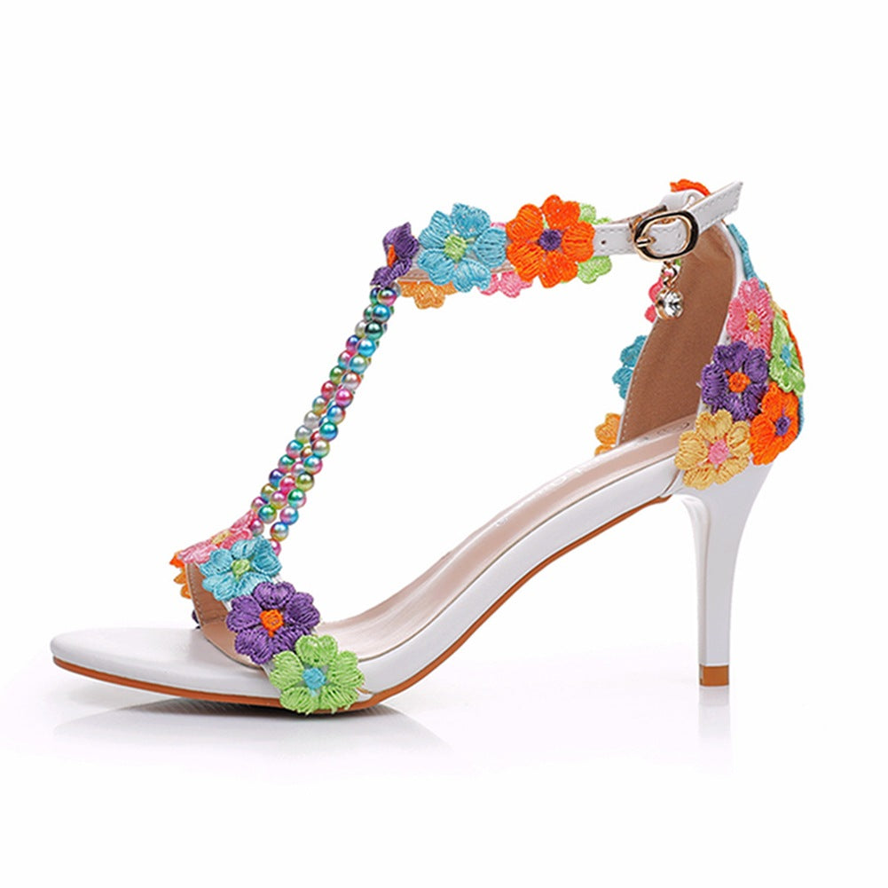 Sandales Femmes chaussures de mariage en dentelle perlée et fleurs