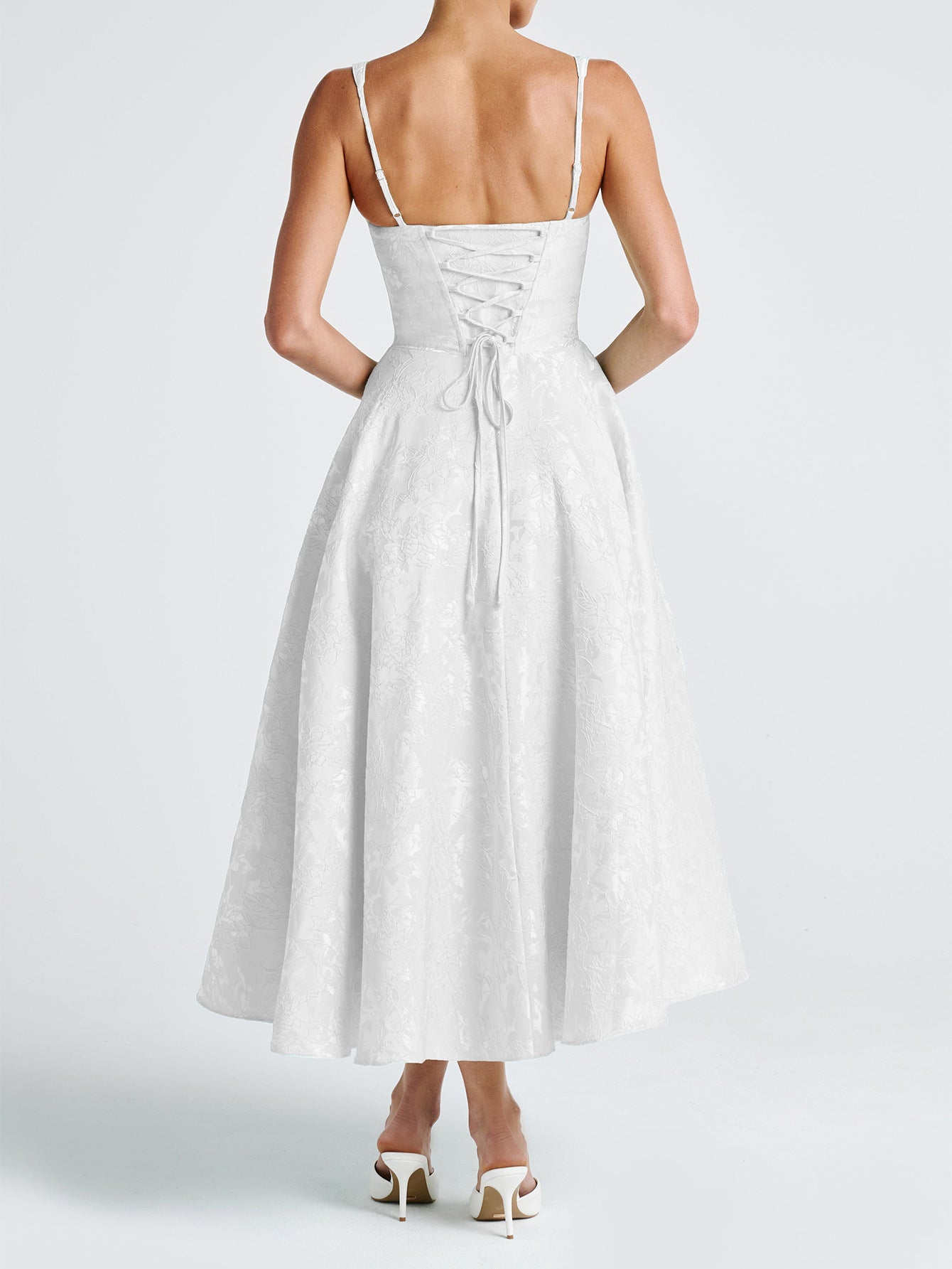 Robe Invitée Mariage IVOIRE Florale Encolure Illusion Bretelles Élégantes
