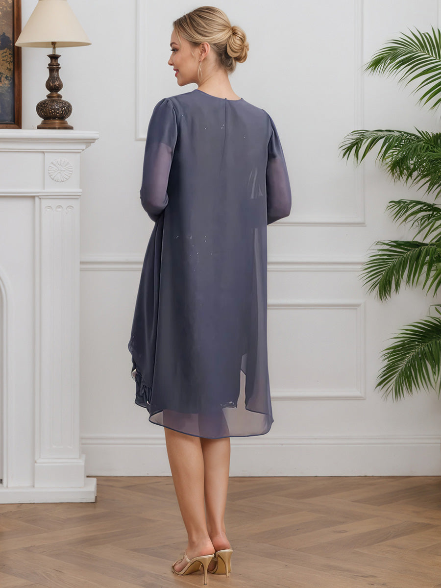 Cicinia Tempête Robe avec Veste pour Mère de la Mariée Courte en Mousseline et Dentelle Fourreau Longueur Genoux