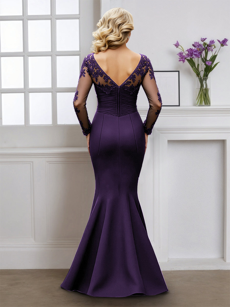 Cicinia Raisin Robe pour Mère de la Mariée Longue en Tissu Extensible Sirène Décolleté en V