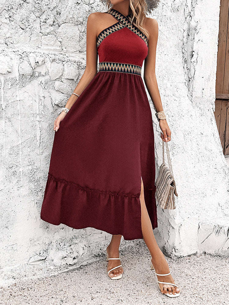 Robe Bohème Invitée Mariage BORDEAUX Dos Nudé avec Fente Latérale
