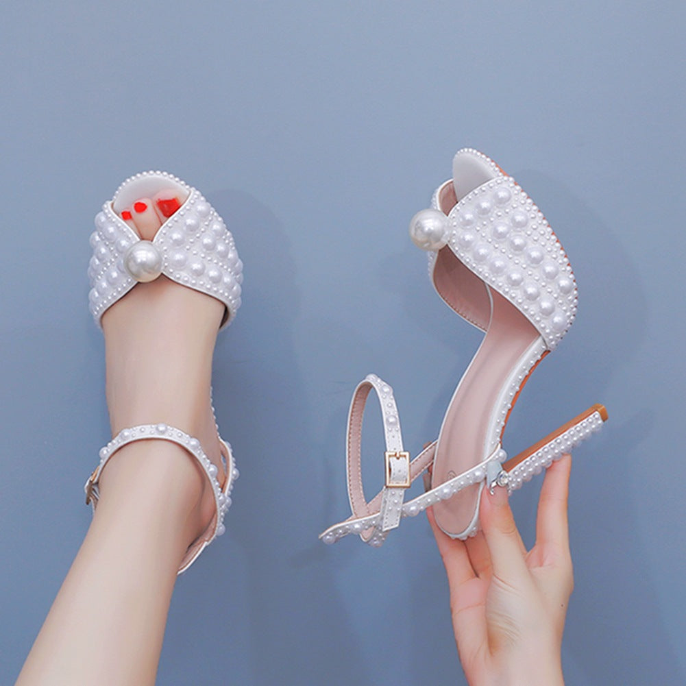 Cloutés Chaussures de soirée à talons hauts avec bouche de poisson et perles