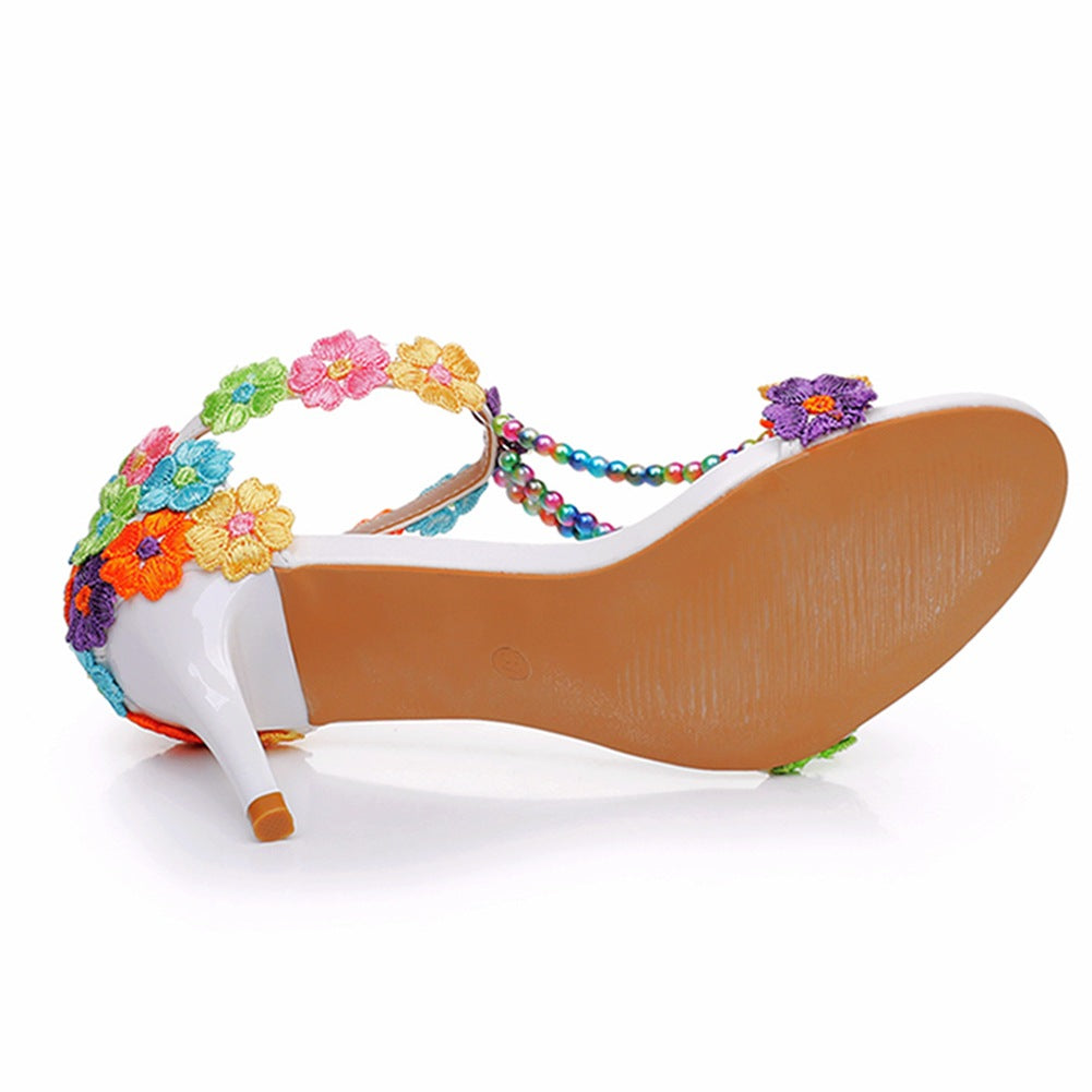 Sandales Femmes chaussures de mariage en dentelle perlée et fleurs