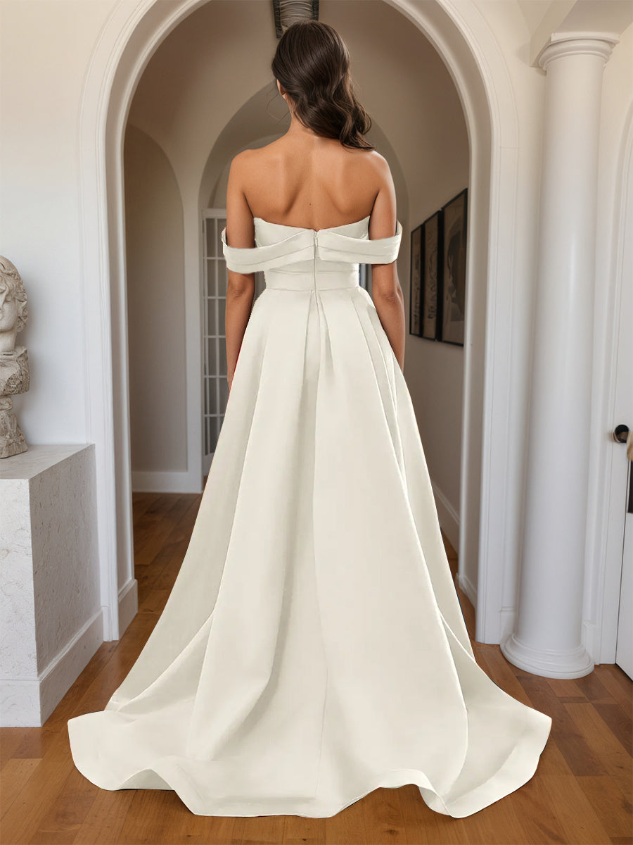 Cicinia IVOIRE Robe de Soirée Longue Fourreau en Satin Doux Fente Épaules Dénudées