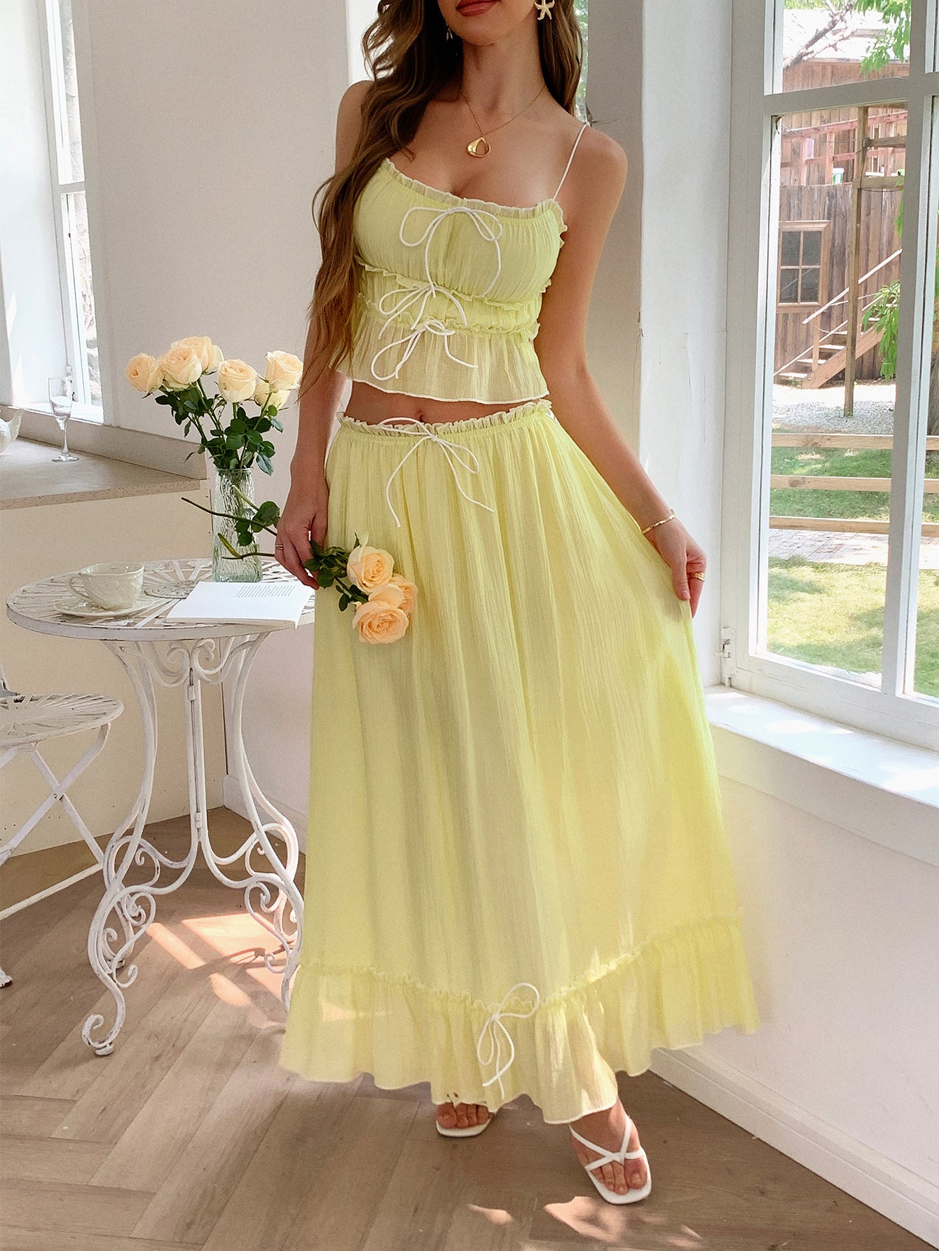 Ensemble 2 Pièces Mariage JONQUILLE Bustier Volanté et Robe à Bretelles Fines