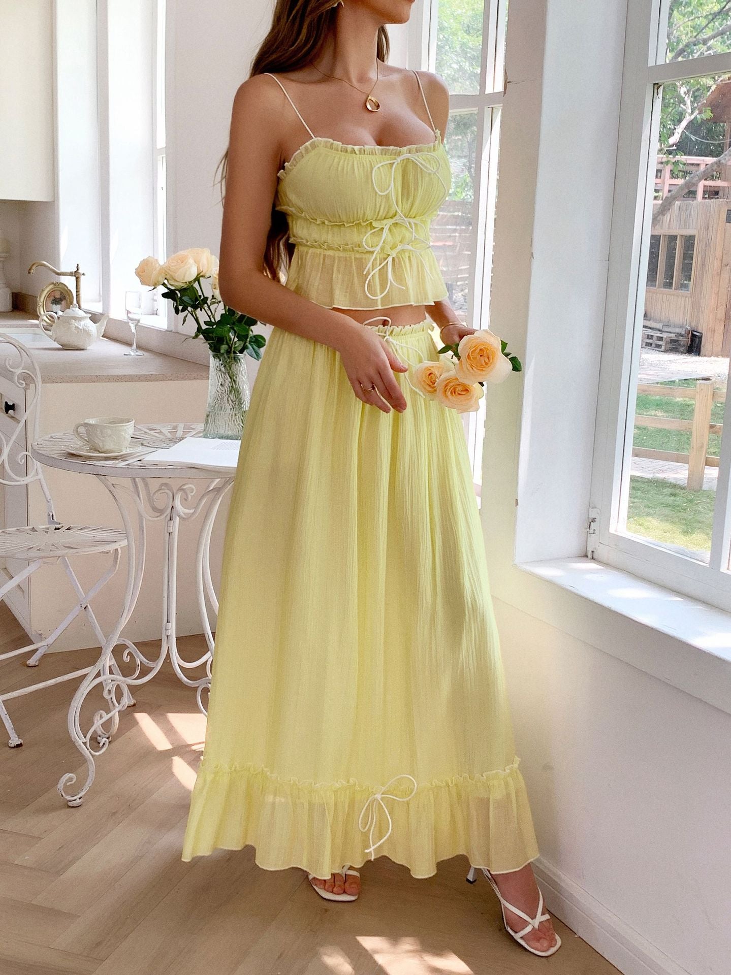 Ensemble 2 Pièces Mariage JONQUILLE Bustier Volanté et Robe à Bretelles Fines