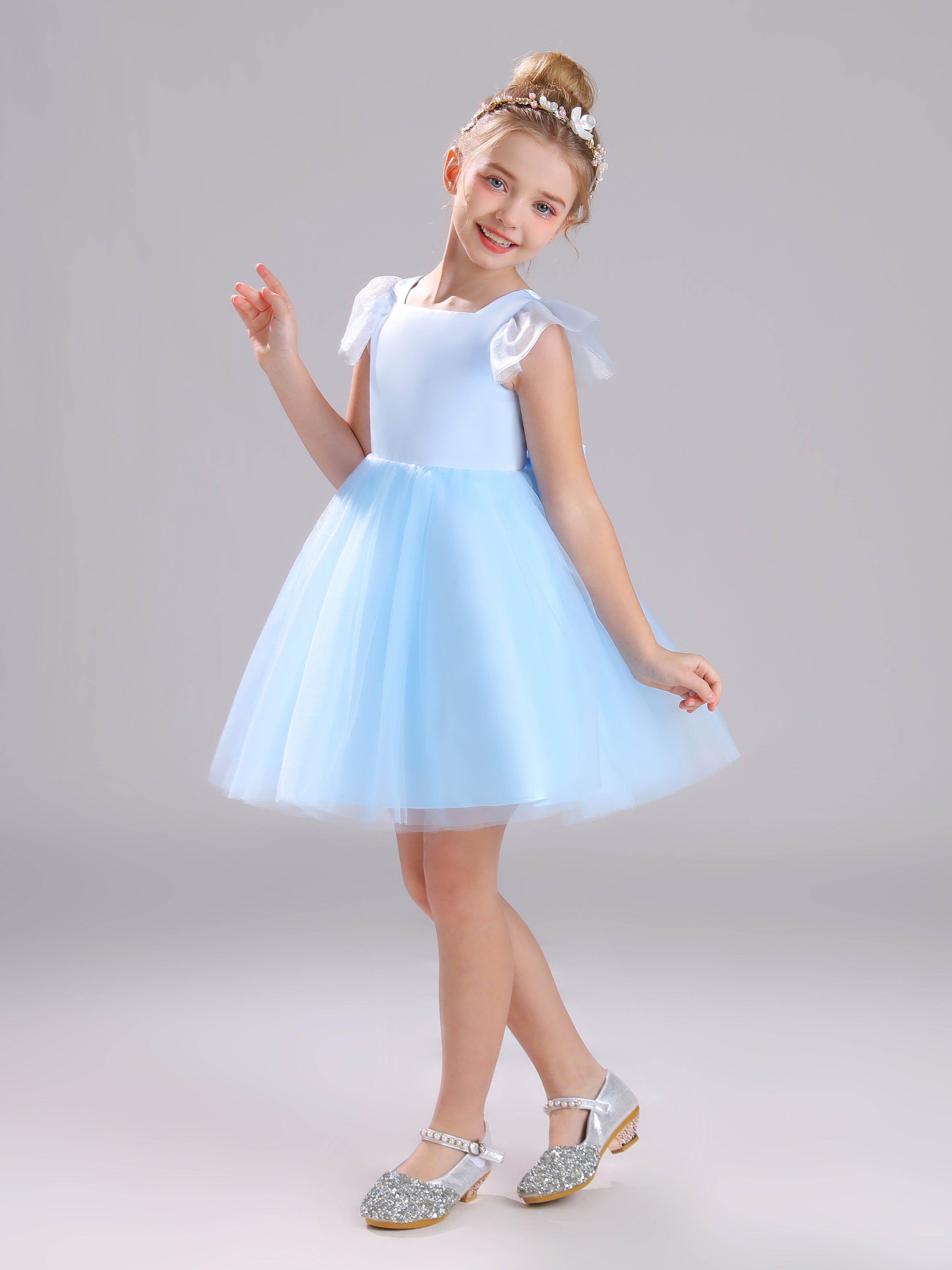 Col Carré Satin&Tulle Courte Robe Fille