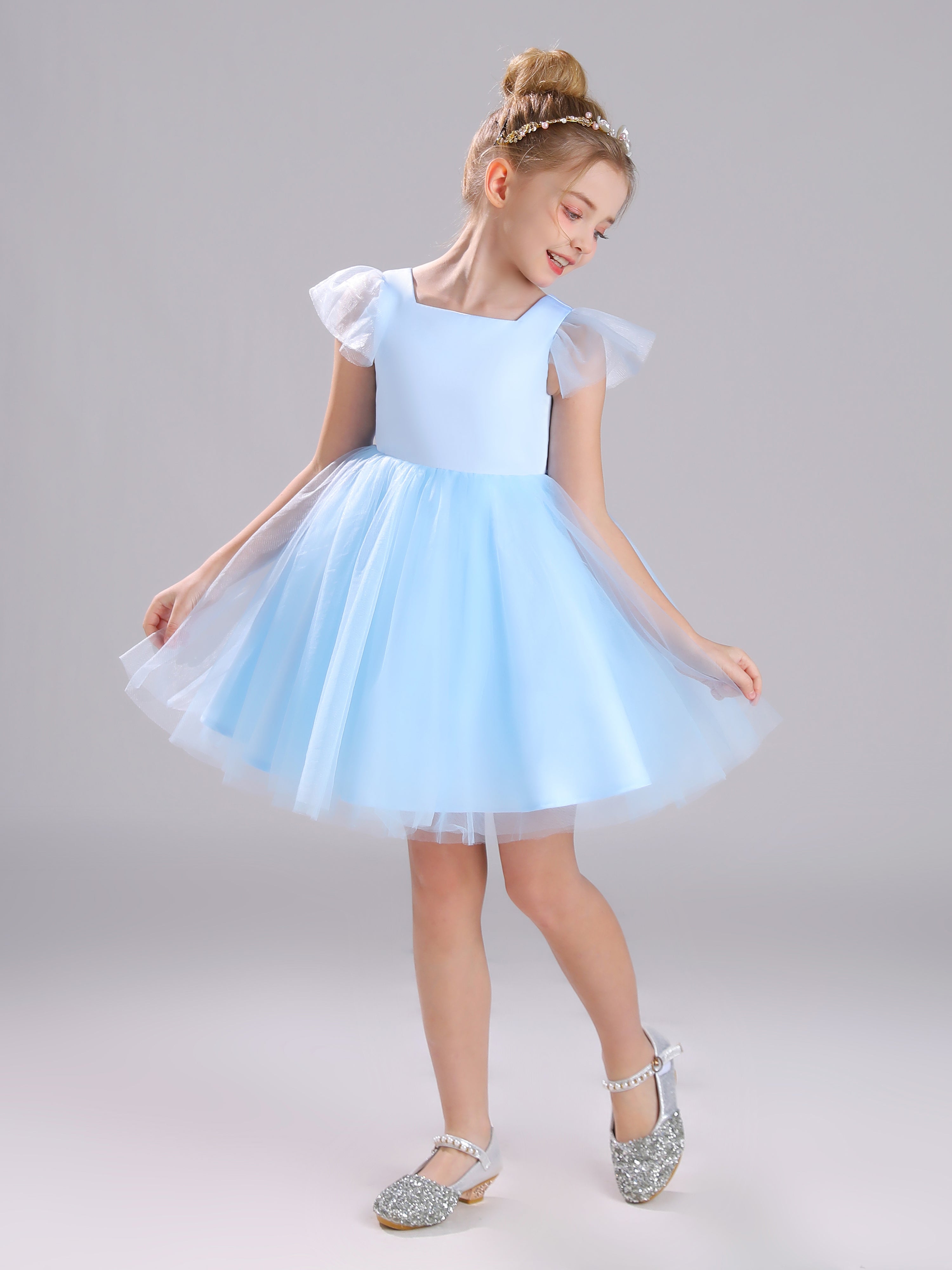 Col Carré Satin&Tulle Courte Robe Fille