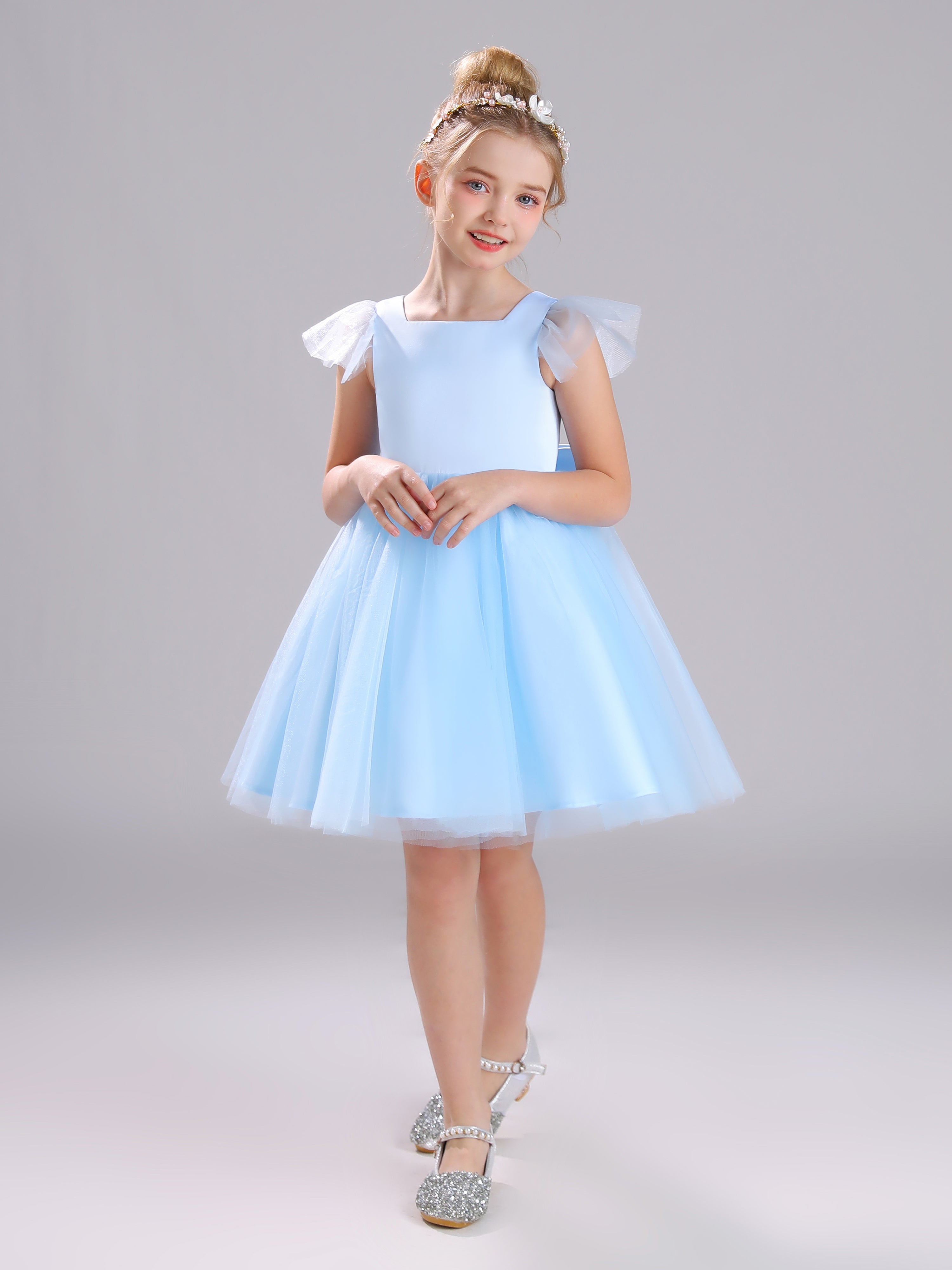 Col Carré Satin&Tulle Courte Robe Fille