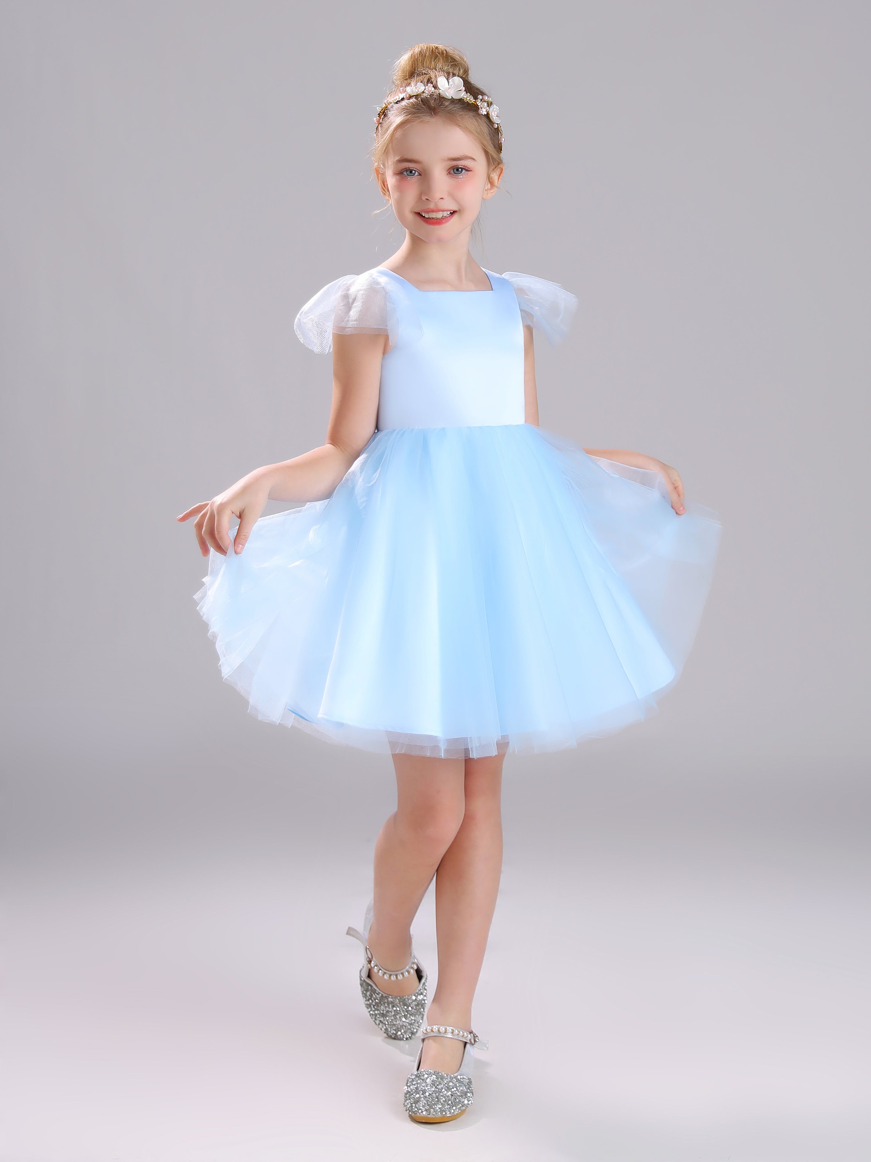 Col Carré Satin&Tulle Courte Robe Fille