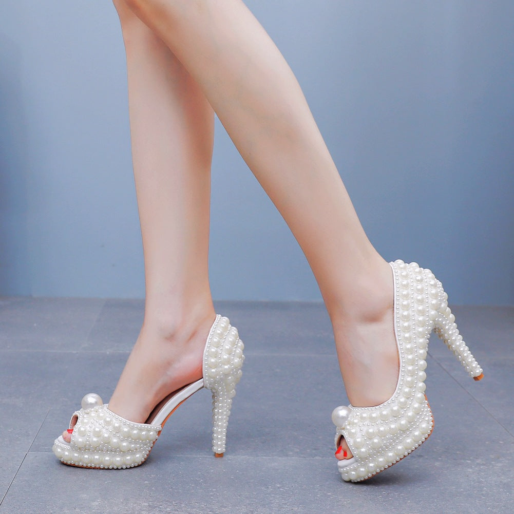 Chaussures de mariage formelles avec grosse plateforme et perles