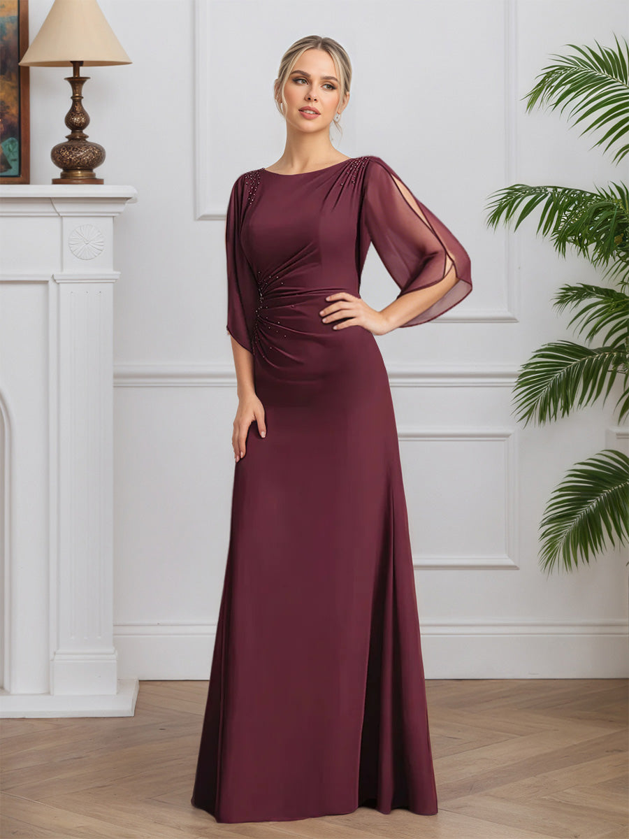 Cicinia Mûre Robe pour Mère de la Mariée Longue en Mousseline A-Line Perlé Longueur Sol Manches Fendues