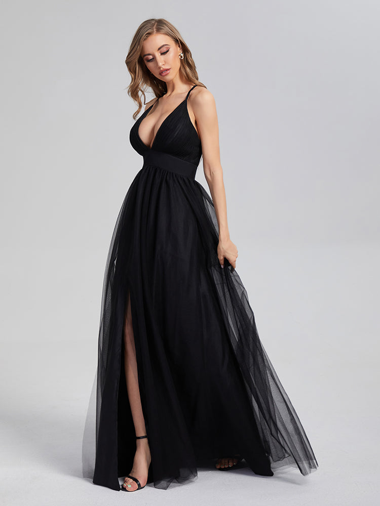 Fendue Col V Tulle Robes de Soirée