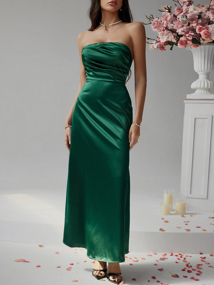 Robe de Mariée Invitée VERT_FONCE Sans Bretelles Coupe Fourreau Élégante
