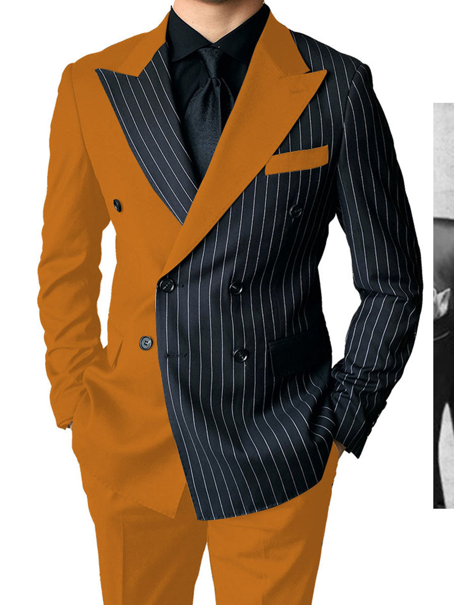 Costume Homme 2 Pièces en Brun à Couleurs Contrastées Style Audacieux pour Cérémonie et Affaires