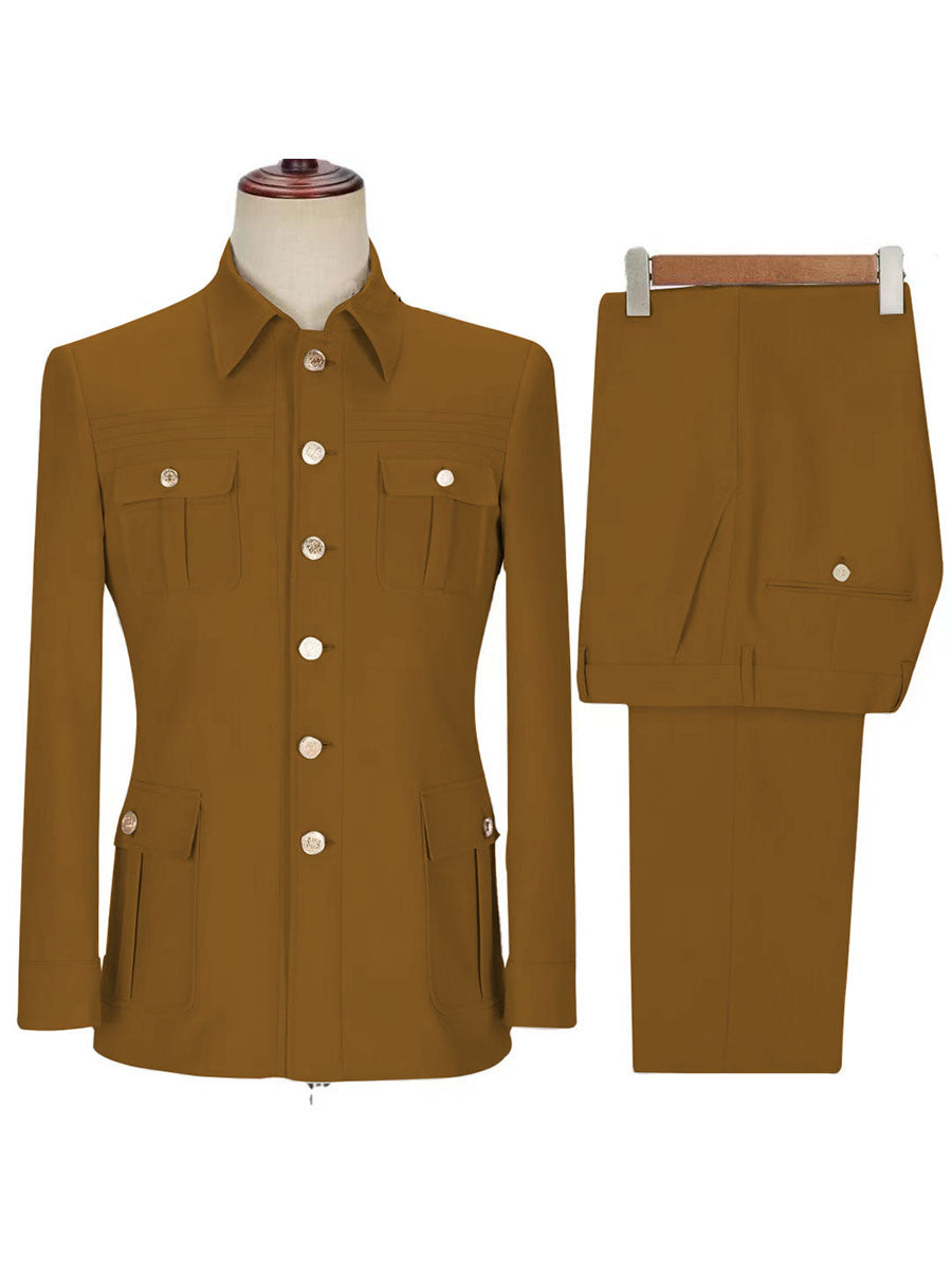 Ensemble Workwear Homme 2 Pièces en BRUN (Veste + Pantalon) Style Utility-Chic Polyvalent