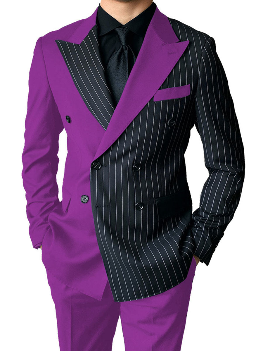 Costume Homme 2 Pièces en Raisin à Couleurs Contrastées Style Audacieux pour Cérémonie et Affaires