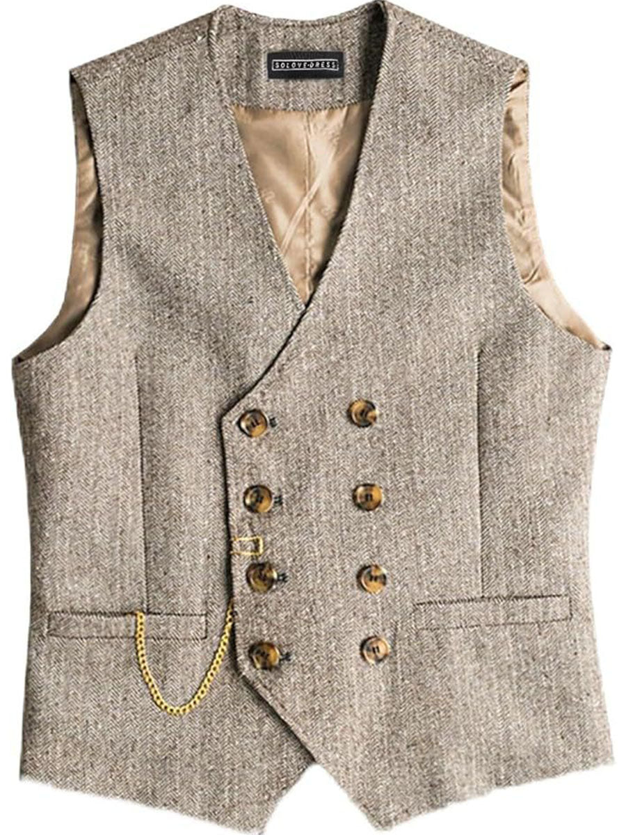 Gilet Homme en CHAMPAGNE Double-Épaule Haut de Gamme pour une Tenue d'Affaires Élégante