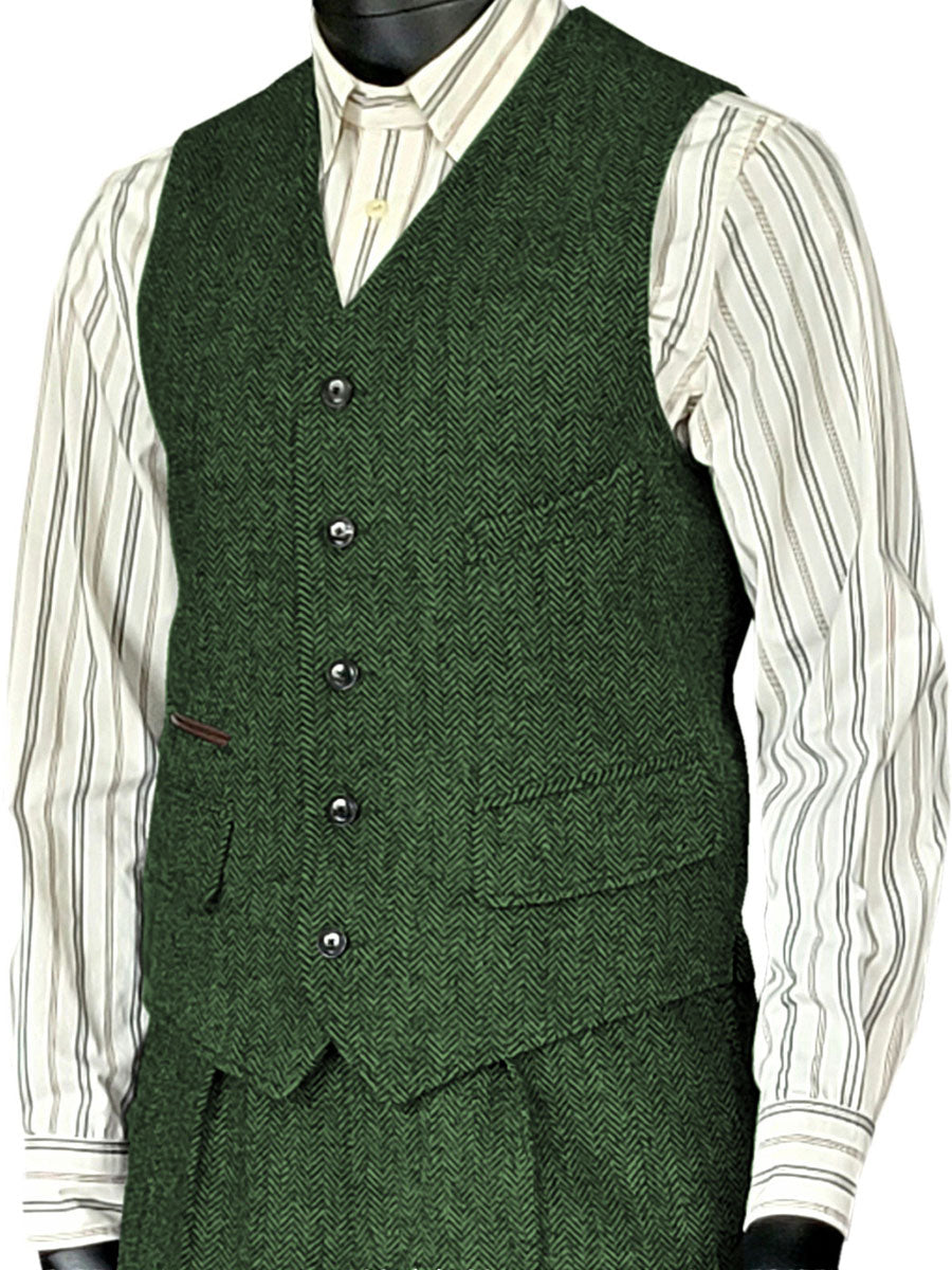 Gilet Homme à Motif Chevron et Poches en VERT Multiples Élégance Utile pour Mariage et Cocktail