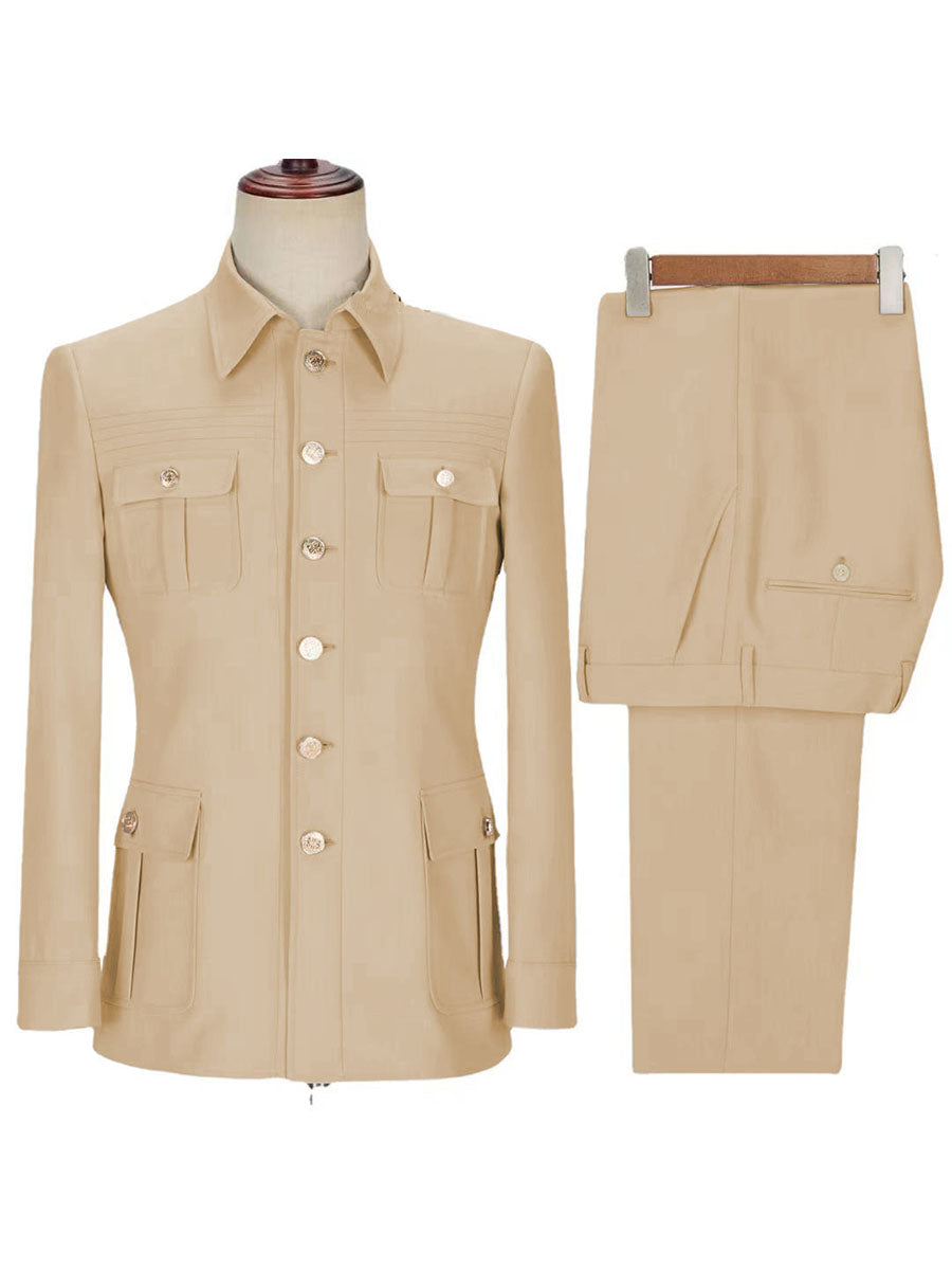 Ensemble Workwear Homme 2 Pièces en CHAMPAGNE (Veste + Pantalon) Style Utility-Chic Polyvalent
