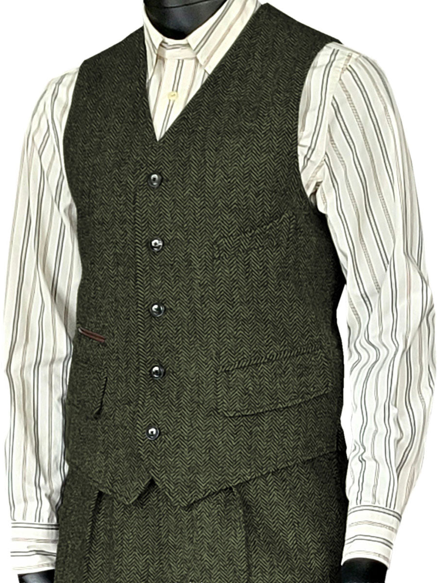 Gilet Homme à Motif Chevron et Poches en VERT_FONCE Multiples Élégance Utile pour Mariage et Cocktail