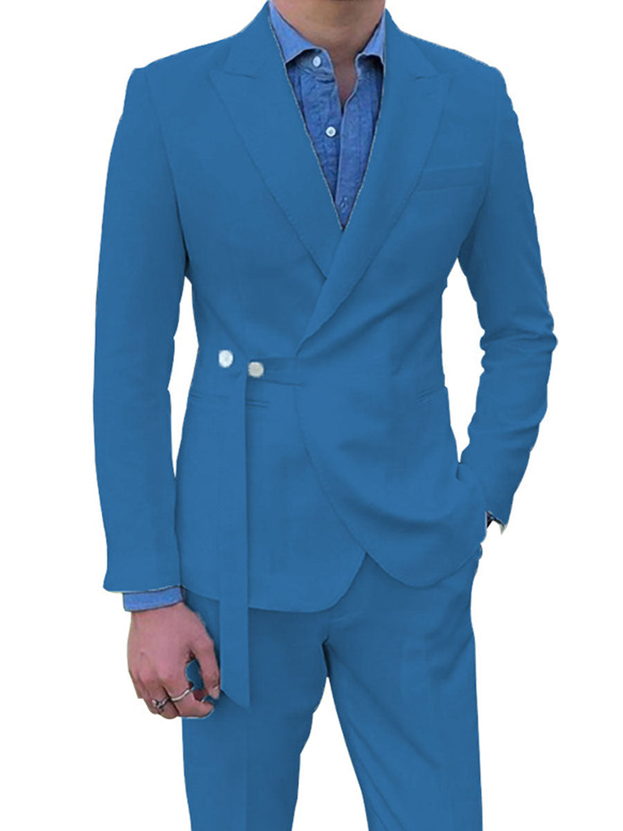 Costume Homme 2 Pièces Bleu Haut de Gamme Coupe Slim et Élégance pour Cérémonies