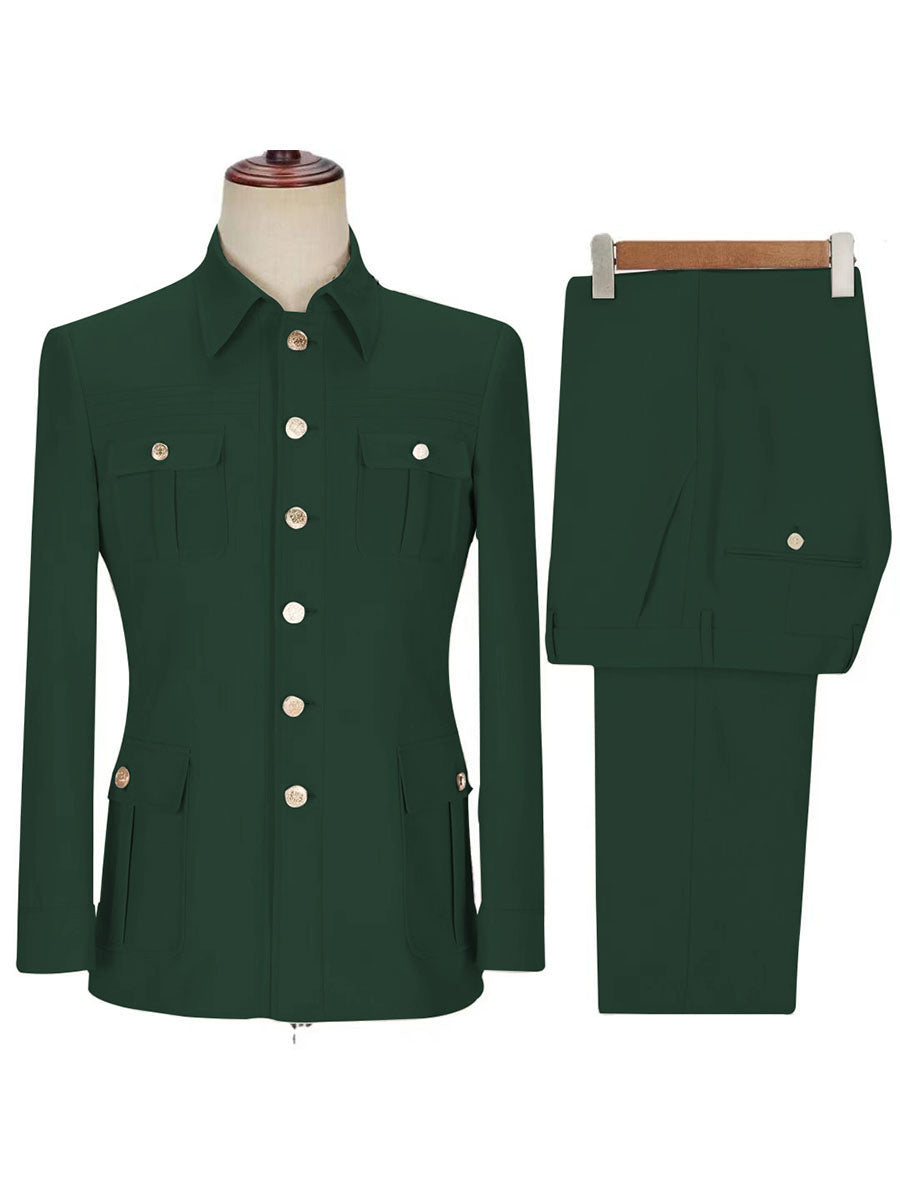 Ensemble Workwear Homme 2 Pièces en VERT_FONCE (Veste + Pantalon) Style Utility-Chic Polyvalent