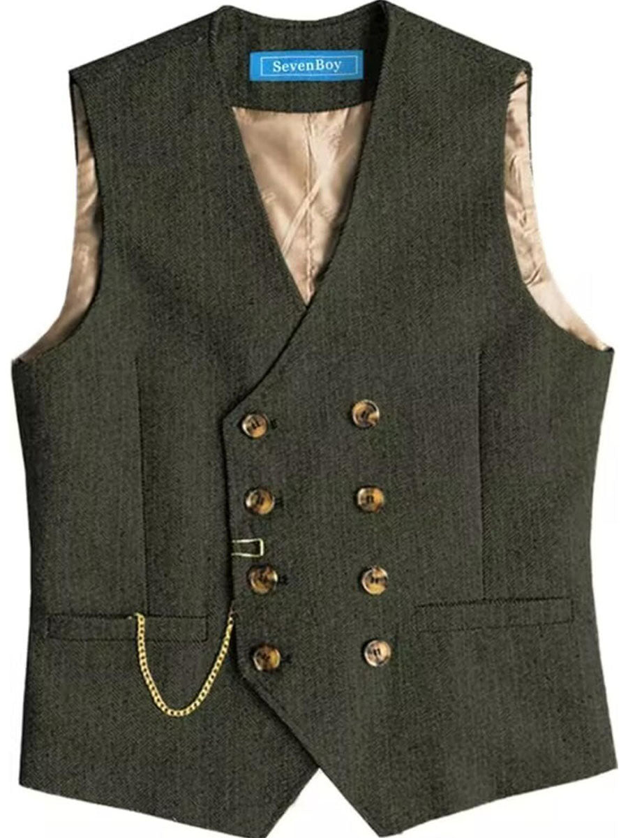 Gilet Homme en VERT_FONCE Double-Épaule Haut de Gamme pour une Tenue d'Affaires Élégante