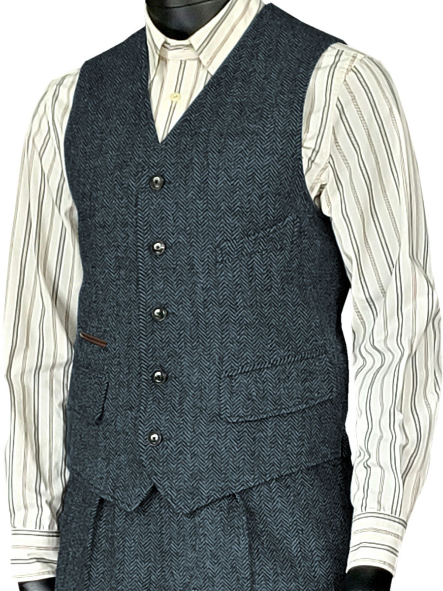 Gilet Homme à Motif Chevron et Poches Multiples Élégance Utile pour Mariage et Cocktail