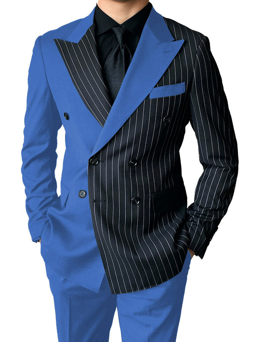 Costume Homme 2 Pièces en BLEU à Couleurs Contrastées Style Audacieux pour Cérémonie et Affaires