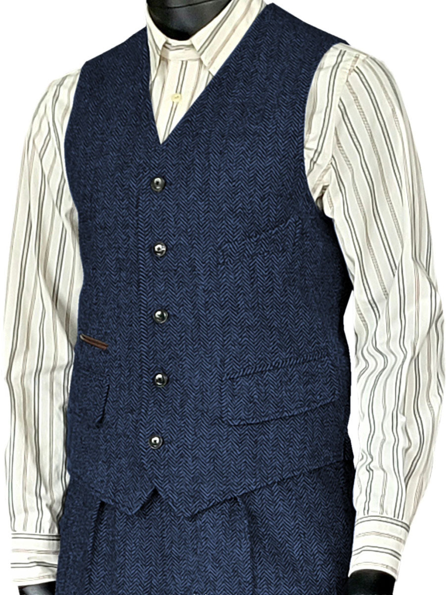 Gilet Homme à Motif Chevron et Poches en MARINE_FONCE Multiples Élégance Utile pour Mariage et Cocktail